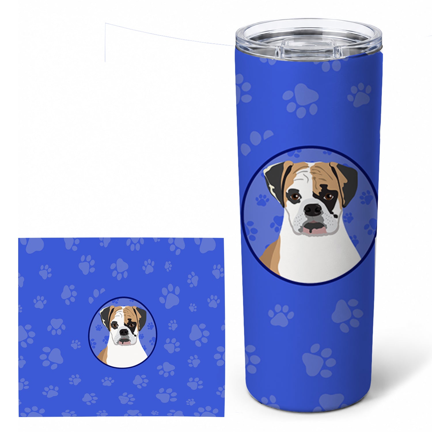 English Bulldog Tricolor #2  Stainless Steel Skinny Tumbler 20 oz Vacuum Double Walled Reusable Insulated Travel Cup