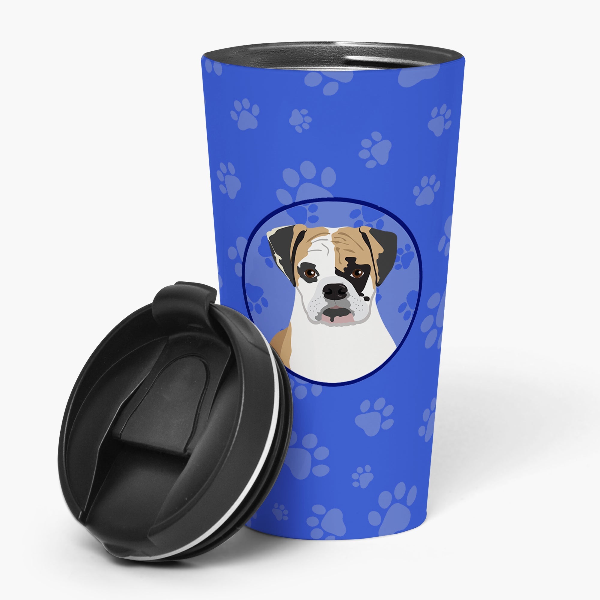 English Bulldog Tricolor #2  Stainless Steel 16 oz  Tumbler Blue Insulated Tumbler with Lid, Cute Travel Cup for Coffee, Cocktails, Gift Men, Dad, Women, Mother