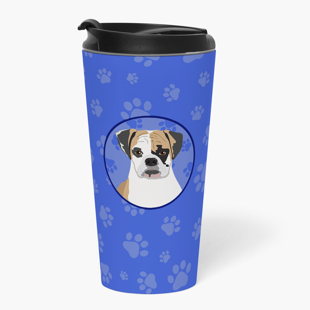 English Bulldog Tricolor #2  Stainless Steel 16 oz  Tumbler Blue Insulated Tumbler with Lid, Cute Travel Cup for Coffee, Cocktails, Gift Men, Dad, Women, Mother