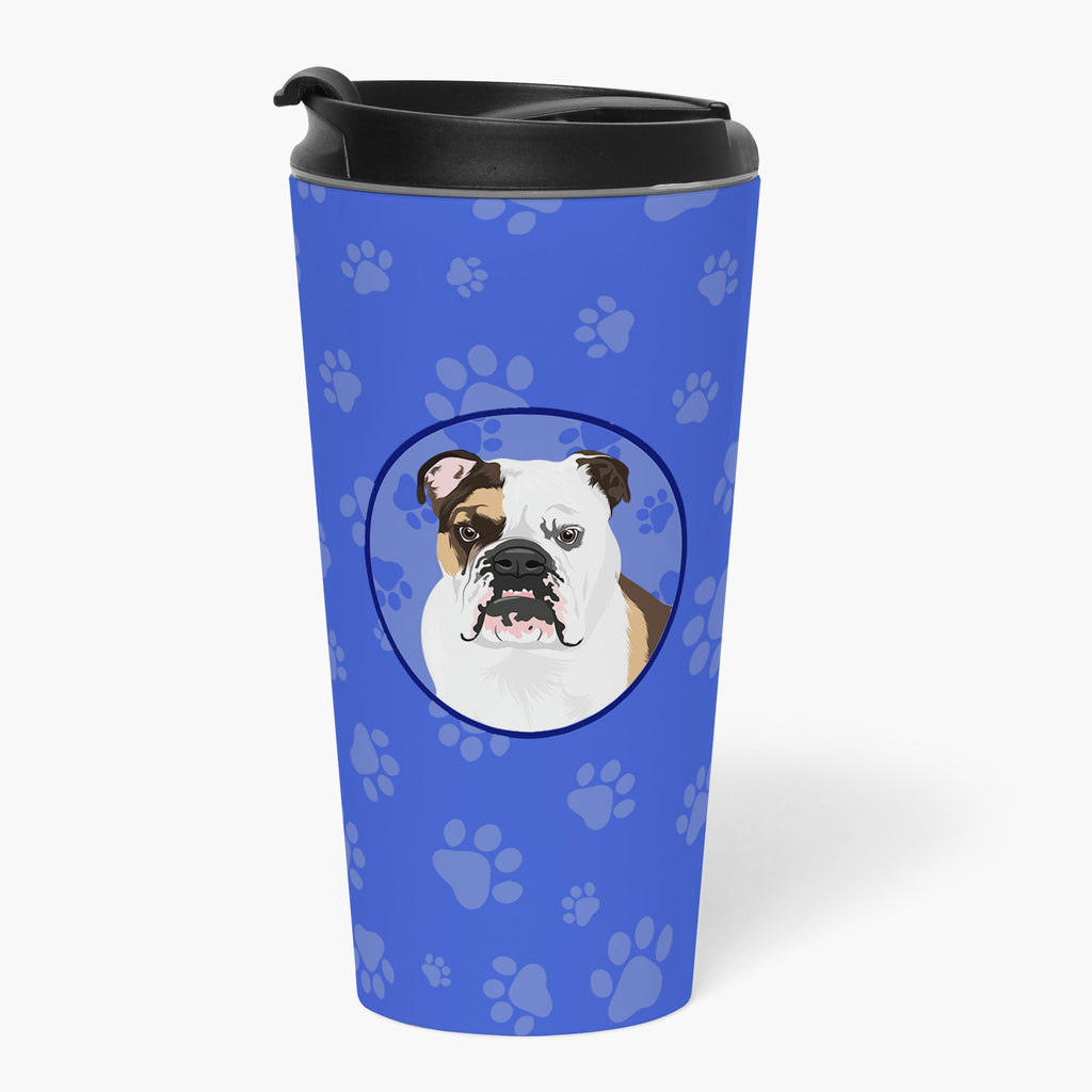 English Bulldog Tricolor #3  Stainless Steel 16 oz  Tumbler Blue Insulated Tumbler with Lid, Cute Travel Cup for Coffee, Cocktails, Gift Men, Dad, Women, Mother