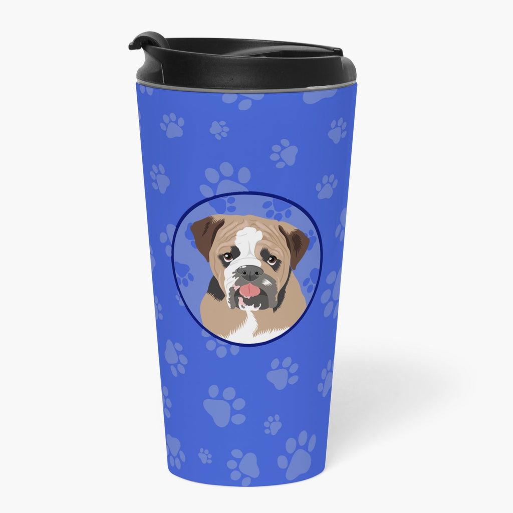 English Bulldog Tricolor #4  Stainless Steel 16 oz  Tumbler Blue Insulated Tumbler with Lid, Cute Travel Cup for Coffee, Cocktails, Gift Men, Dad, Women, Mother