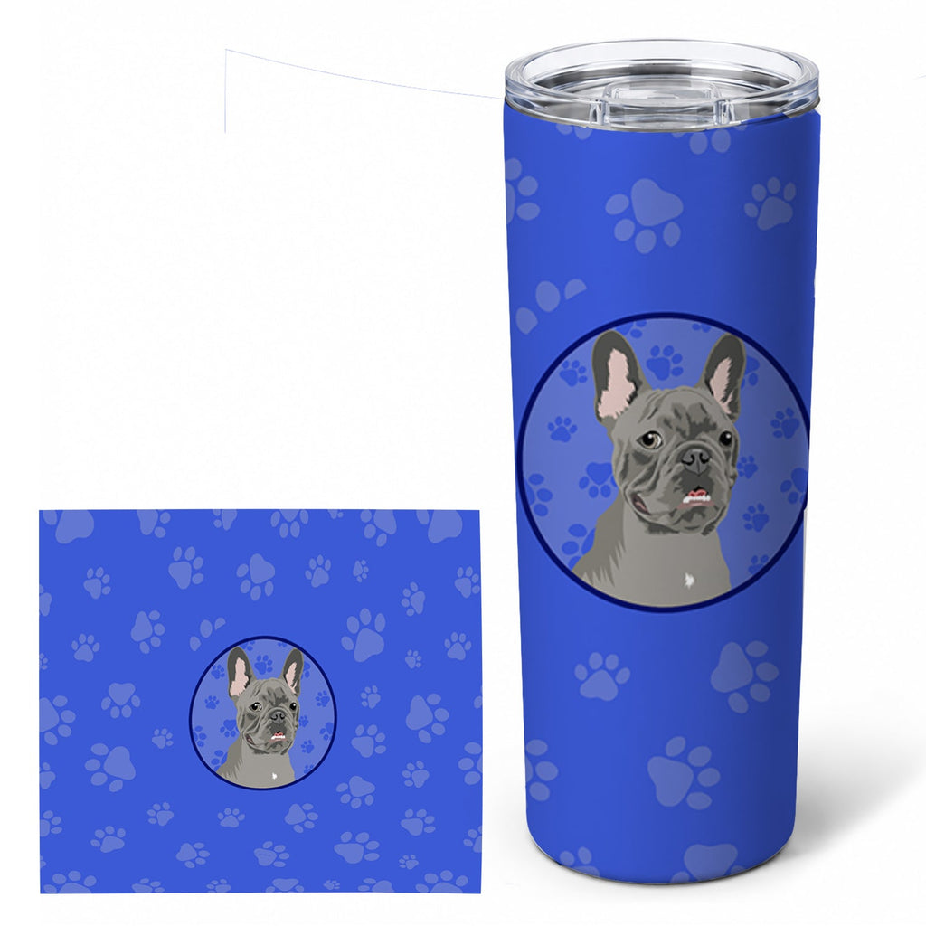 French Bulldog Blue  Stainless Steel Skinny Tumbler 20 oz Vacuum Double Walled Reusable Insulated Travel Cup