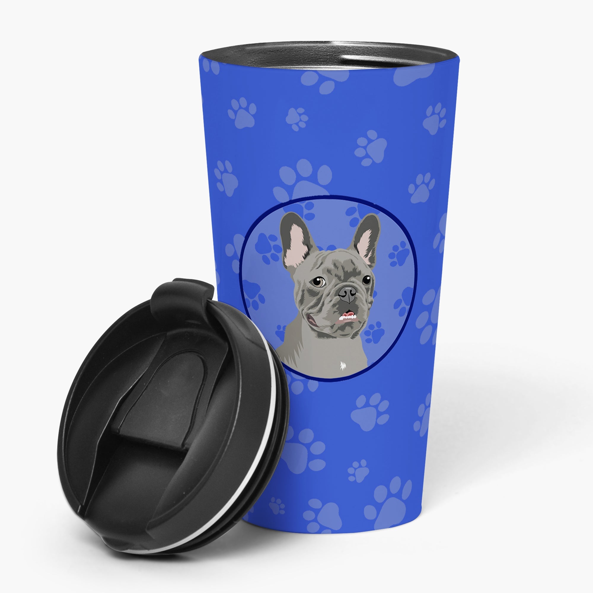 French Bulldog Blue  Stainless Steel 16 oz  Tumbler Blue Insulated Tumbler with Lid, Cute Travel Cup for Coffee, Cocktails, Gift Men, Dad, Women, Mother