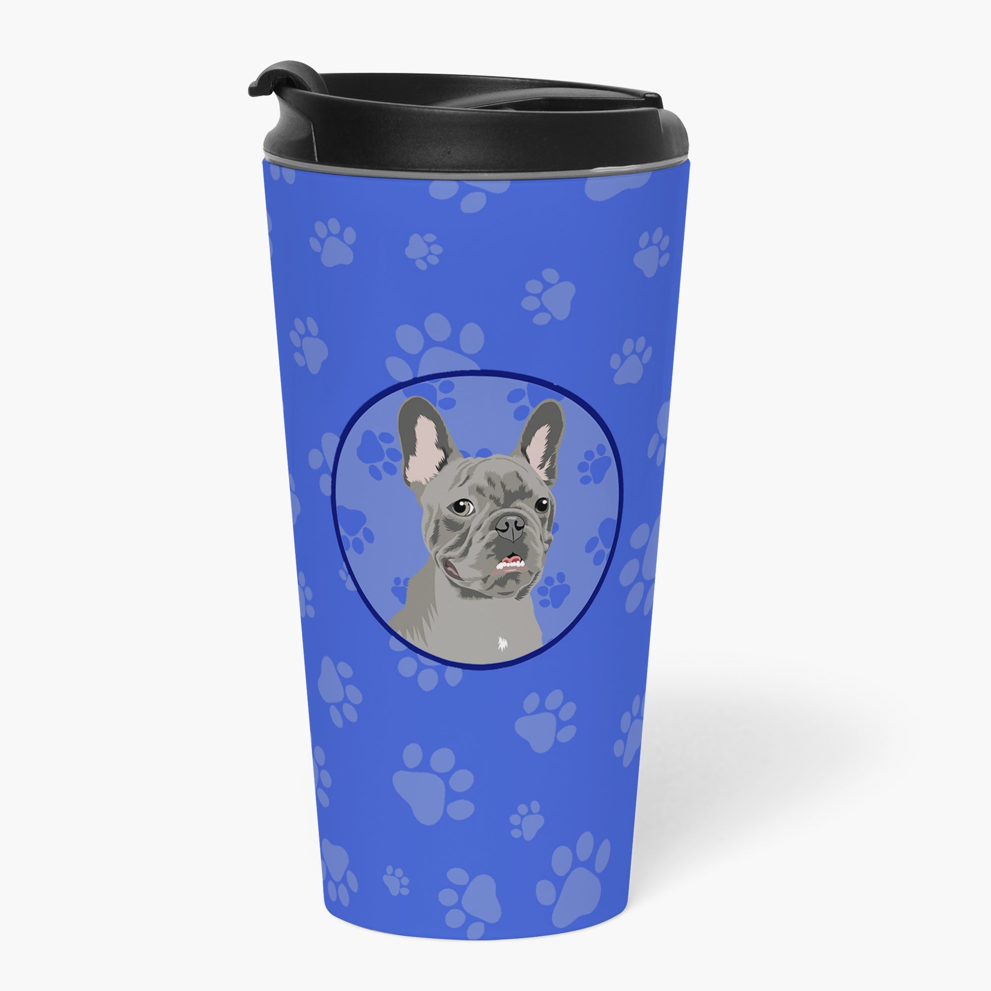 French Bulldog Blue  Stainless Steel 16 oz  Tumbler Blue Insulated Tumbler with Lid, Cute Travel Cup for Coffee, Cocktails, Gift Men, Dad, Women, Mother