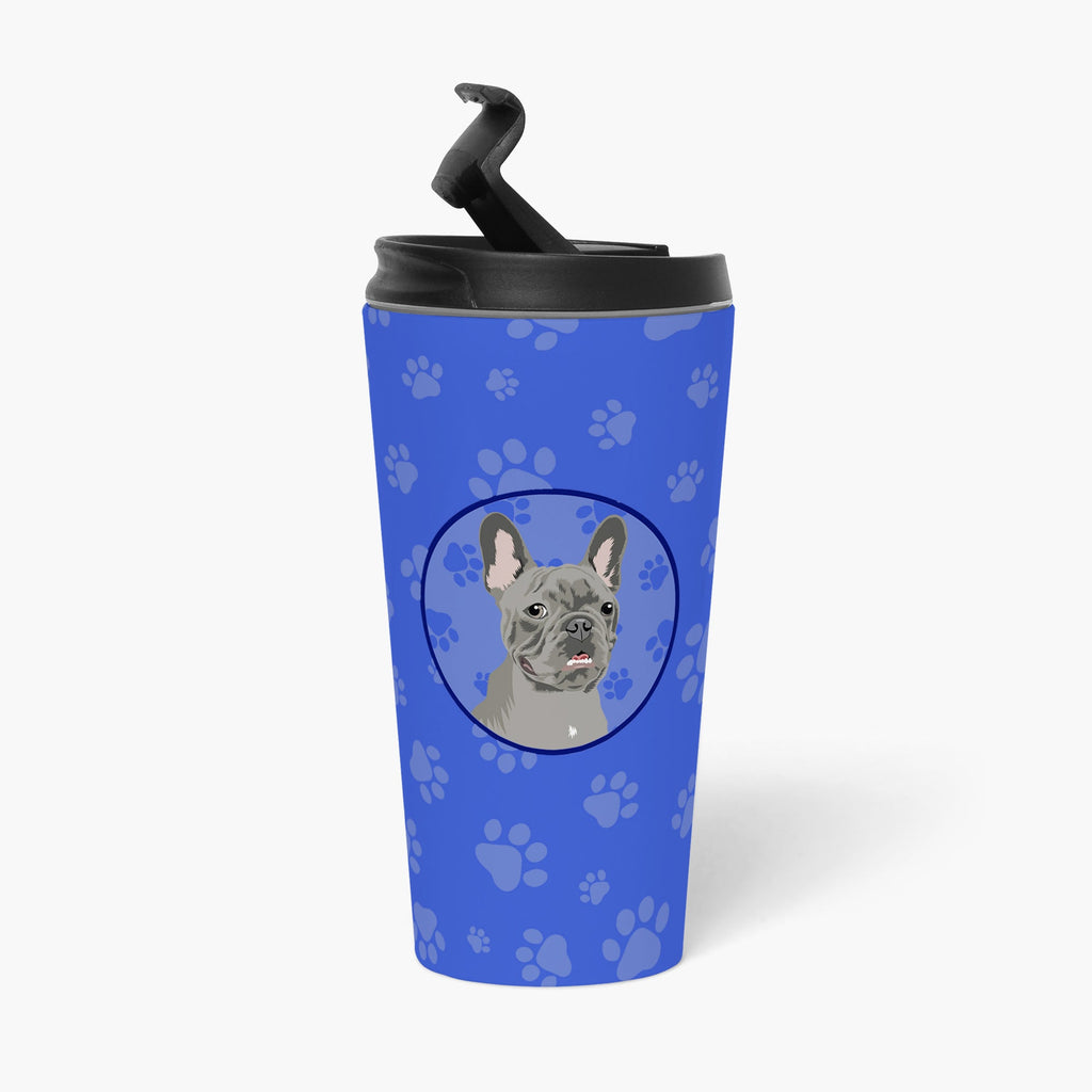 French Bulldog Blue  Stainless Steel 16 oz  Tumbler Blue Insulated Tumbler with Lid, Cute Travel Cup for Coffee, Cocktails, Gift Men, Dad, Women, Mother