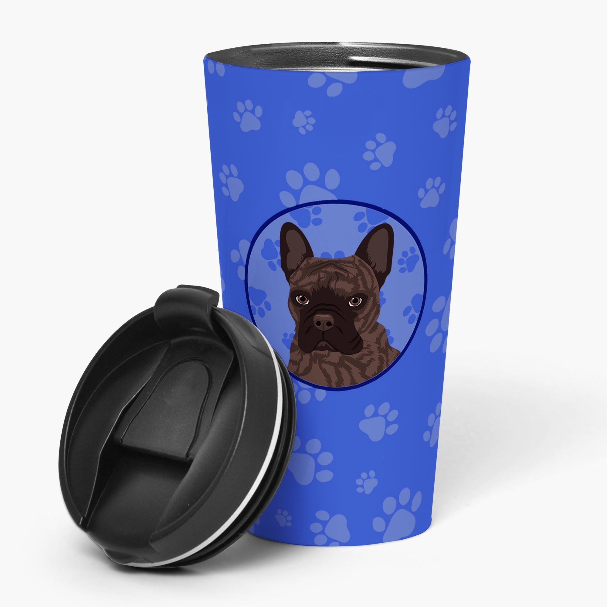 French Bulldog Brindle #1  Stainless Steel 16 oz  Tumbler Blue Insulated Tumbler with Lid, Cute Travel Cup for Coffee, Cocktails, Gift Men, Dad, Women, Mother