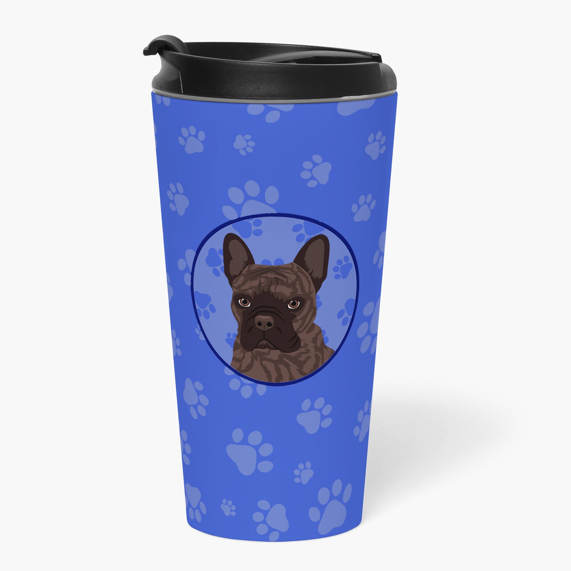 French Bulldog Brindle #1  Stainless Steel 16 oz  Tumbler Blue Insulated Tumbler with Lid, Cute Travel Cup for Coffee, Cocktails, Gift Men, Dad, Women, Mother