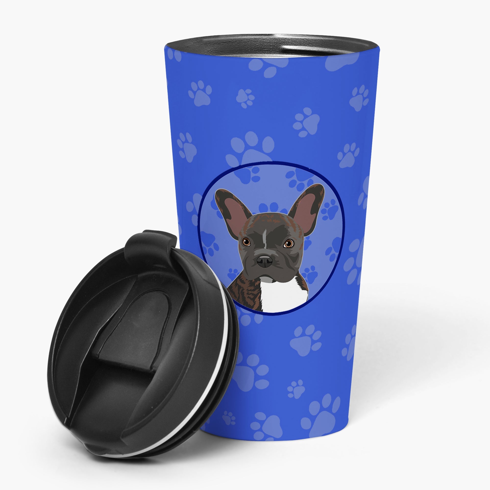 French Bulldog Brindle #2  Stainless Steel 16 oz  Tumbler Blue Insulated Tumbler with Lid, Cute Travel Cup for Coffee, Cocktails, Gift Men, Dad, Women, Mother