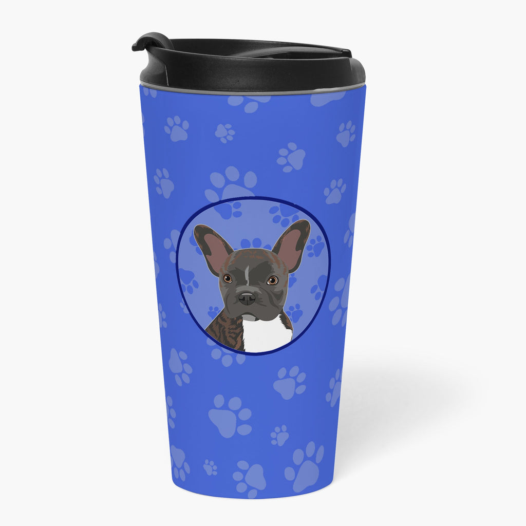 French Bulldog Brindle #2  Stainless Steel 16 oz  Tumbler Blue Insulated Tumbler with Lid, Cute Travel Cup for Coffee, Cocktails, Gift Men, Dad, Women, Mother