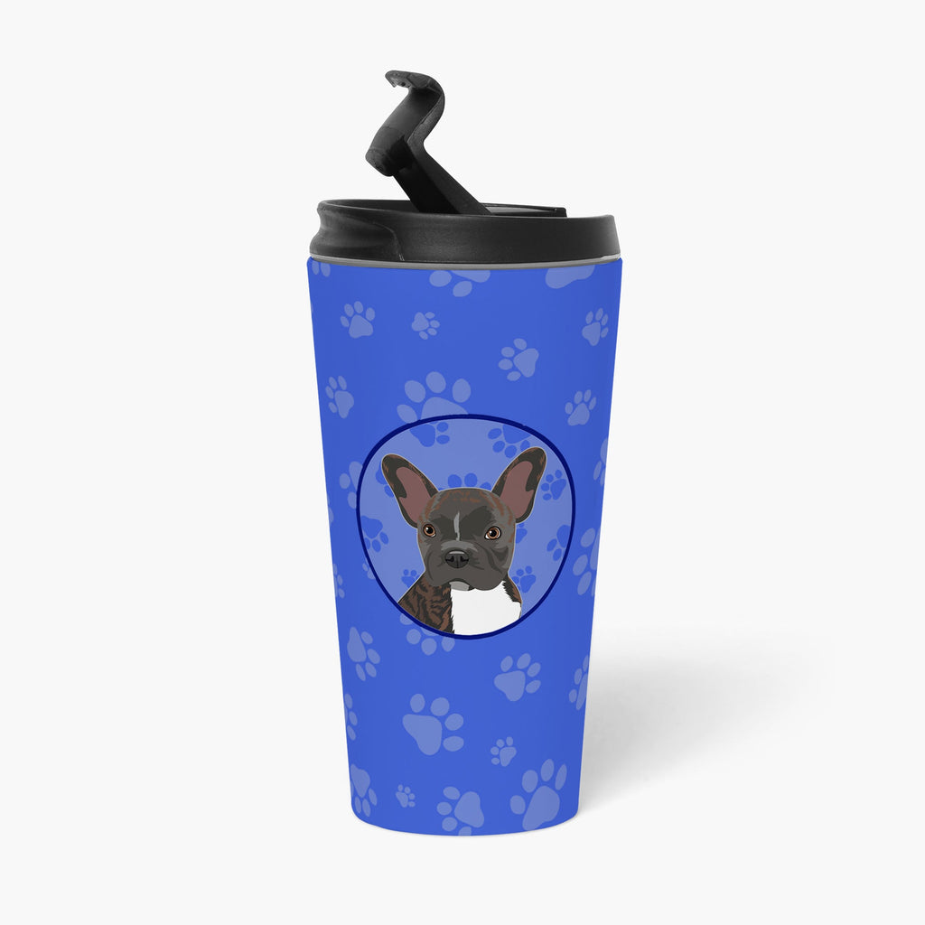 French Bulldog Brindle #2  Stainless Steel 16 oz  Tumbler Blue Insulated Tumbler with Lid, Cute Travel Cup for Coffee, Cocktails, Gift Men, Dad, Women, Mother