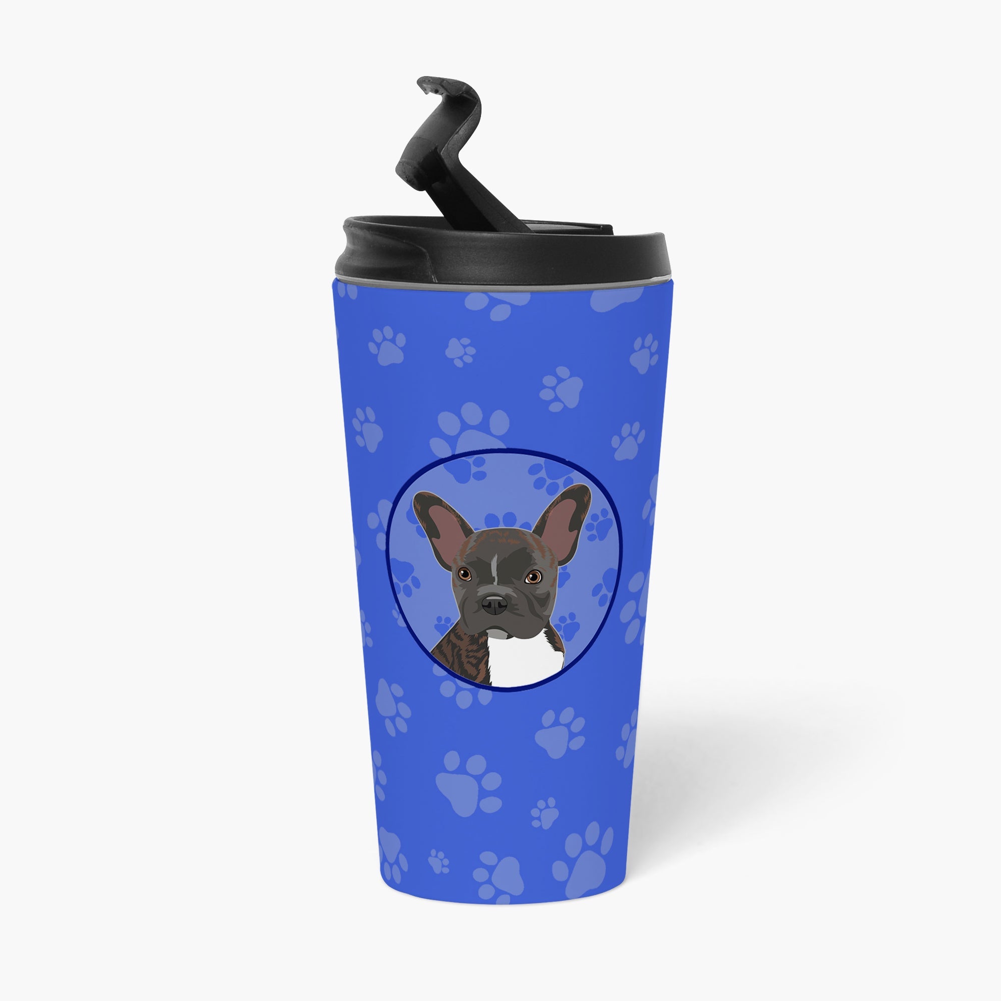 French Bulldog Brindle #2  Stainless Steel 16 oz  Tumbler Blue Insulated Tumbler with Lid, Cute Travel Cup for Coffee, Cocktails, Gift Men, Dad, Women, Mother