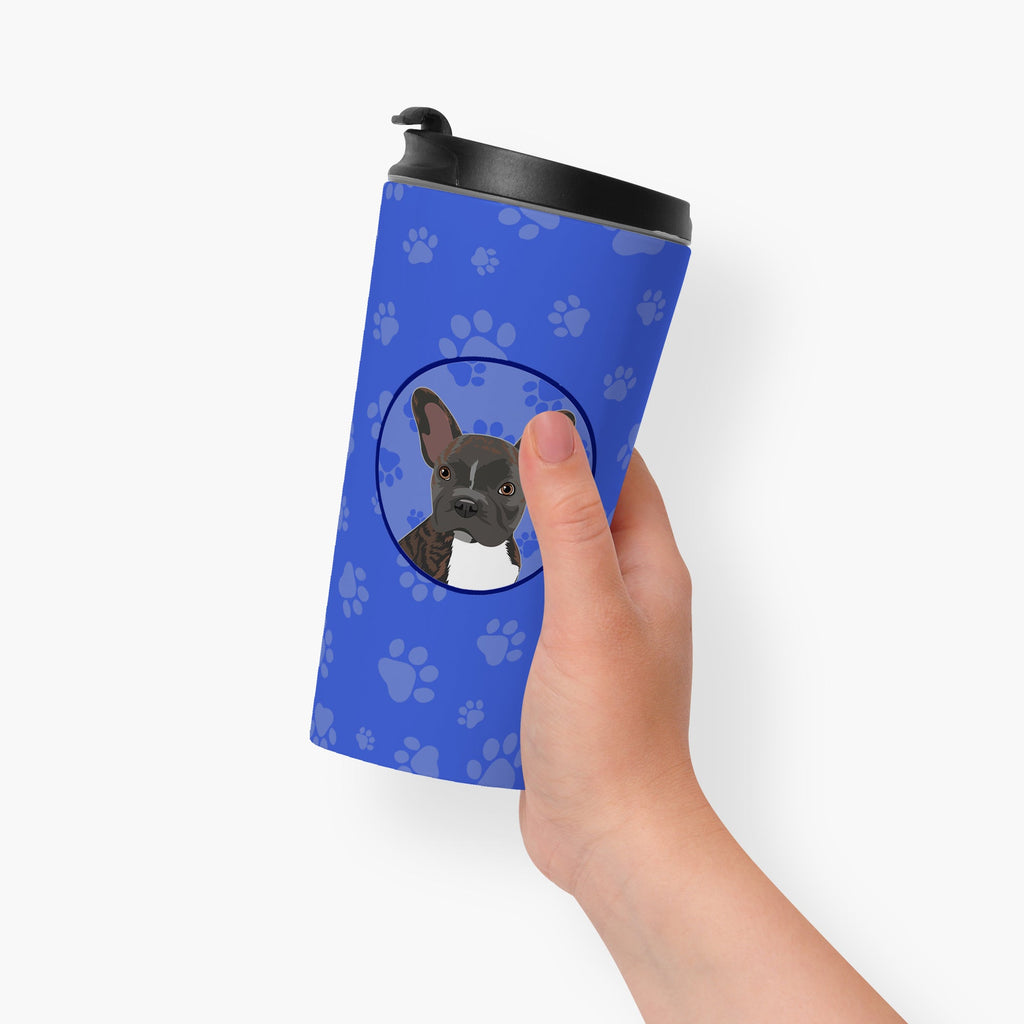 French Bulldog Brindle #2  Stainless Steel 16 oz  Tumbler Blue Insulated Tumbler with Lid, Cute Travel Cup for Coffee, Cocktails, Gift Men, Dad, Women, Mother