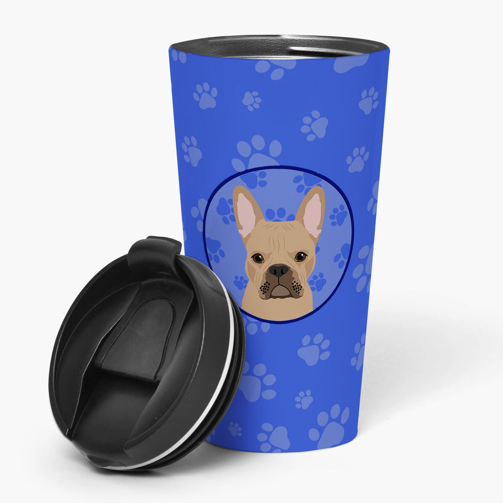 French Bulldog Cream  Stainless Steel 16 oz  Tumbler Blue Insulated Tumbler with Lid, Cute Travel Cup for Coffee, Cocktails, Gift Men, Dad, Women, Mother