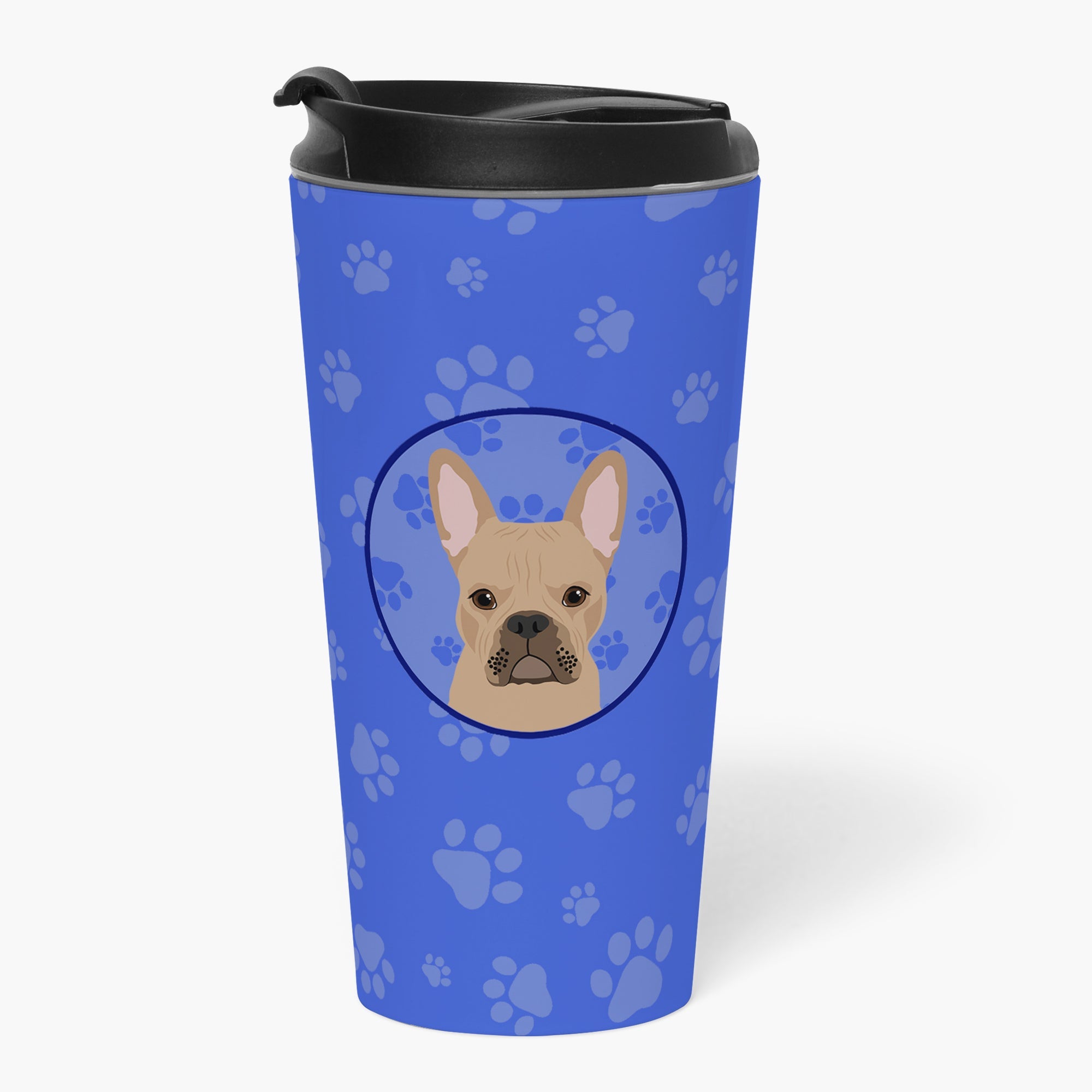 French Bulldog Cream  Stainless Steel 16 oz  Tumbler Blue Insulated Tumbler with Lid, Cute Travel Cup for Coffee, Cocktails, Gift Men, Dad, Women, Mother
