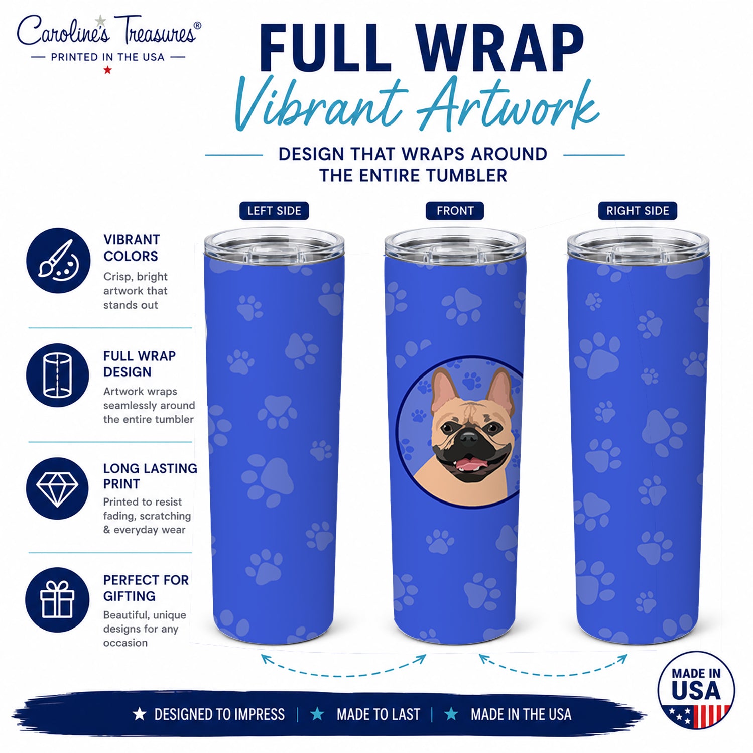 French Bulldog Fawn #2  Stainless Steel Skinny Tumbler 20 oz Vacuum Double Walled Reusable Insulated Travel Cup