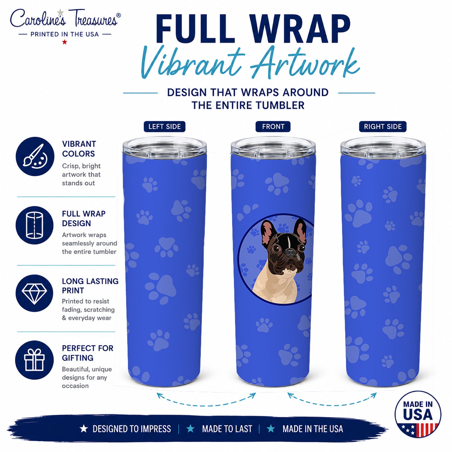 French Bulldog Fawn #3  Stainless Steel Skinny Tumbler 20 oz Vacuum Double Walled Reusable Insulated Travel Cup