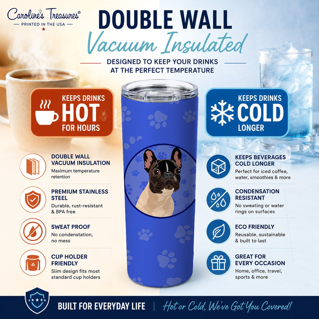 French Bulldog Fawn #3  Stainless Steel Skinny Tumbler 20 oz Vacuum Double Walled Reusable Insulated Travel Cup