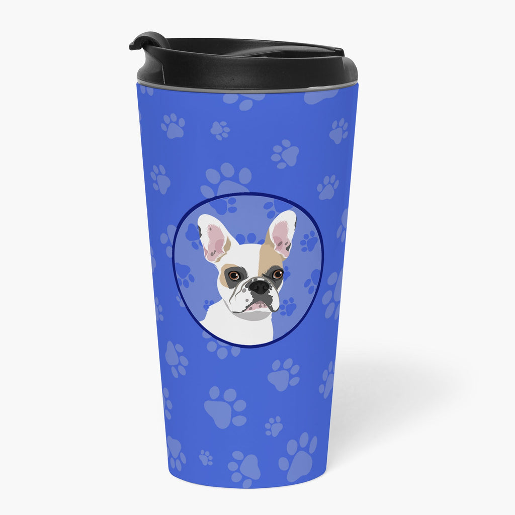 French Bulldog White #1  Stainless Steel 16 oz  Tumbler Blue Insulated Tumbler with Lid, Cute Travel Cup for Coffee, Cocktails, Gift Men, Dad, Women, Mother