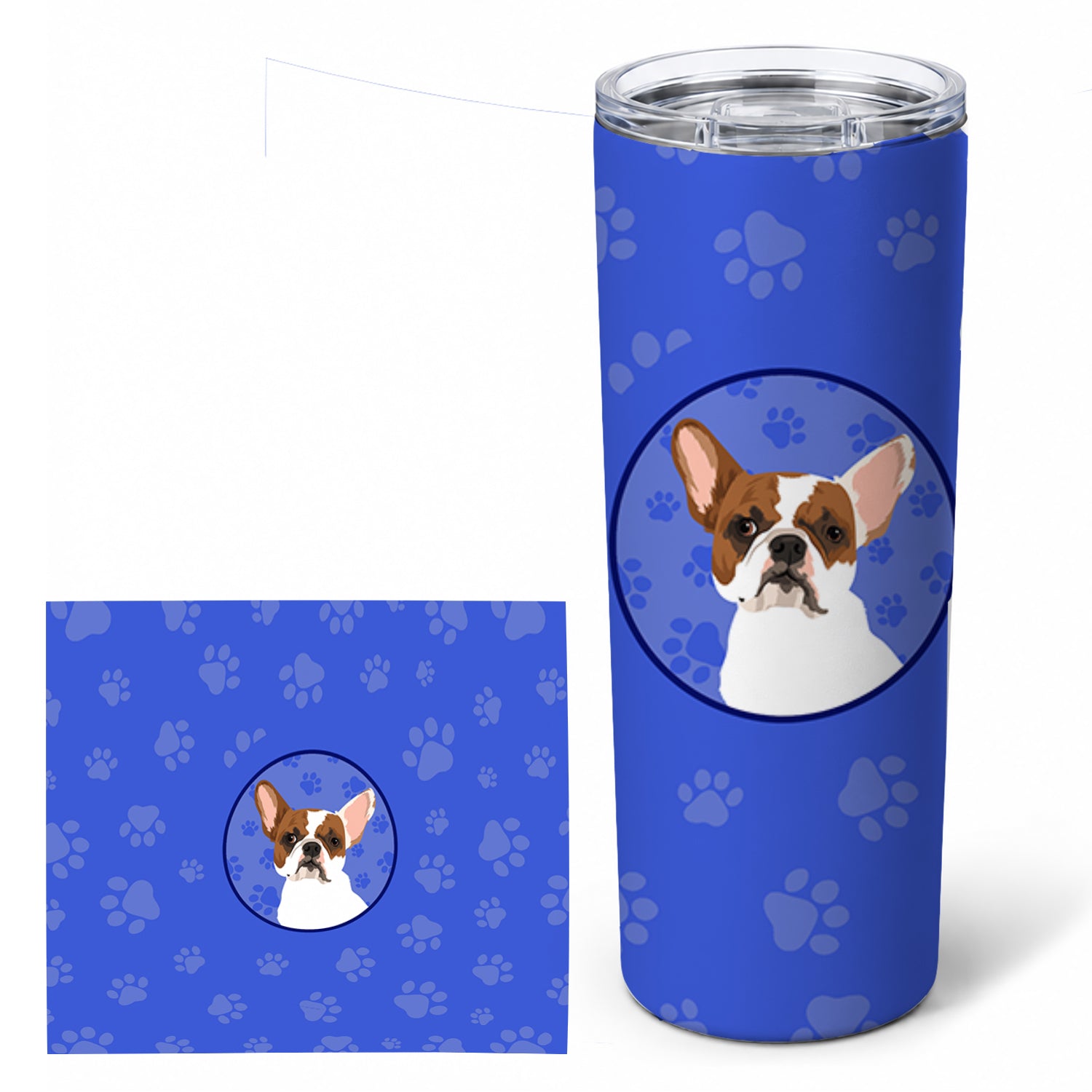 French Bulldog White #2  Stainless Steel Skinny Tumbler 20 oz Vacuum Double Walled Reusable Insulated Travel Cup