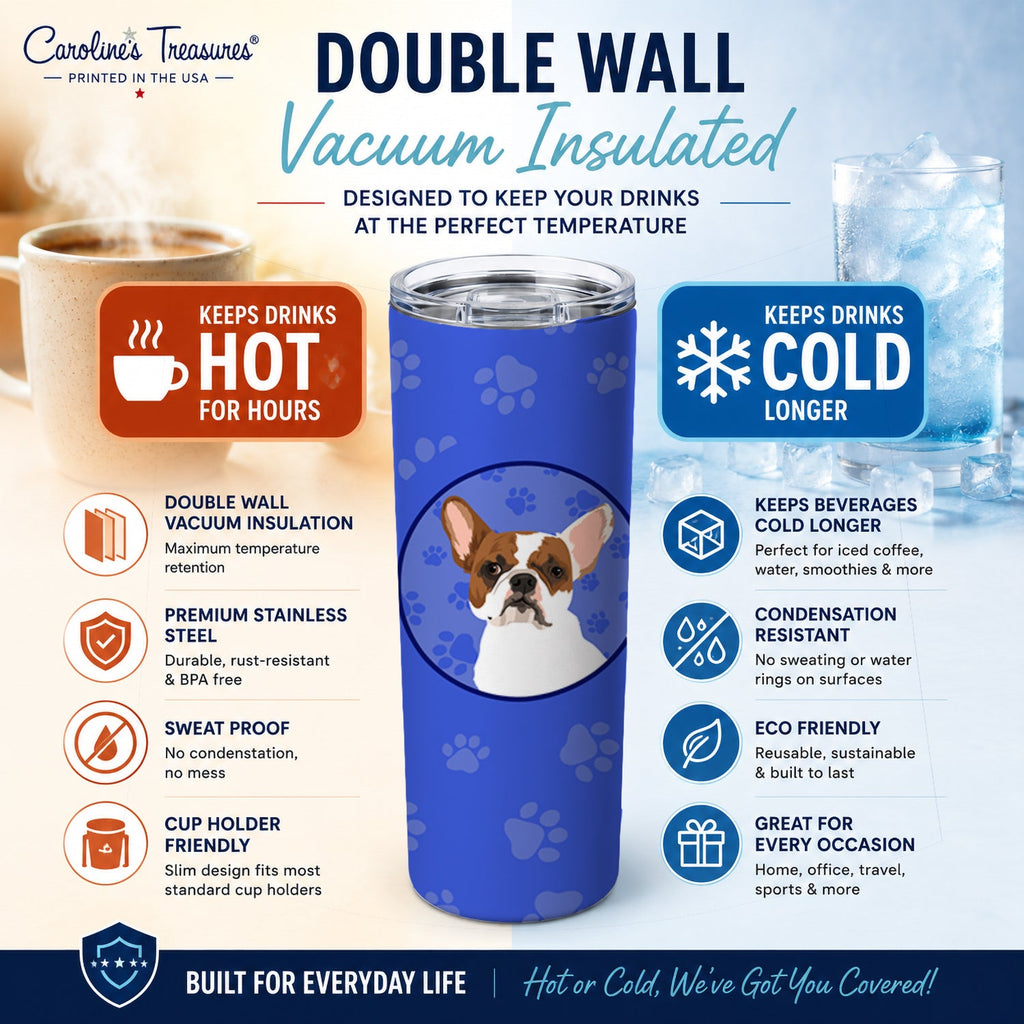 French Bulldog White #2  Stainless Steel Skinny Tumbler 20 oz Vacuum Double Walled Reusable Insulated Travel Cup