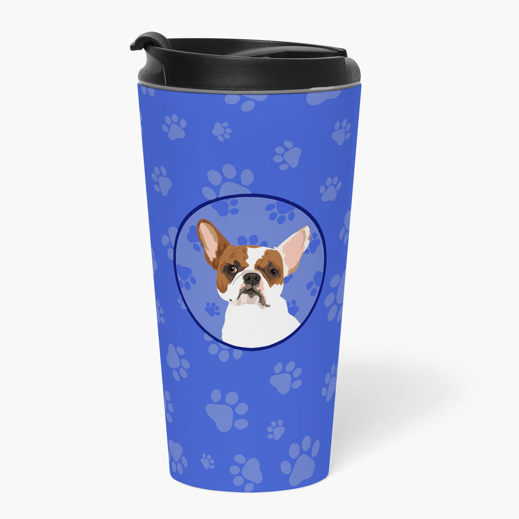 French Bulldog White #2  Stainless Steel 16 oz  Tumbler Blue Insulated Tumbler with Lid, Cute Travel Cup for Coffee, Cocktails, Gift Men, Dad, Women, Mother
