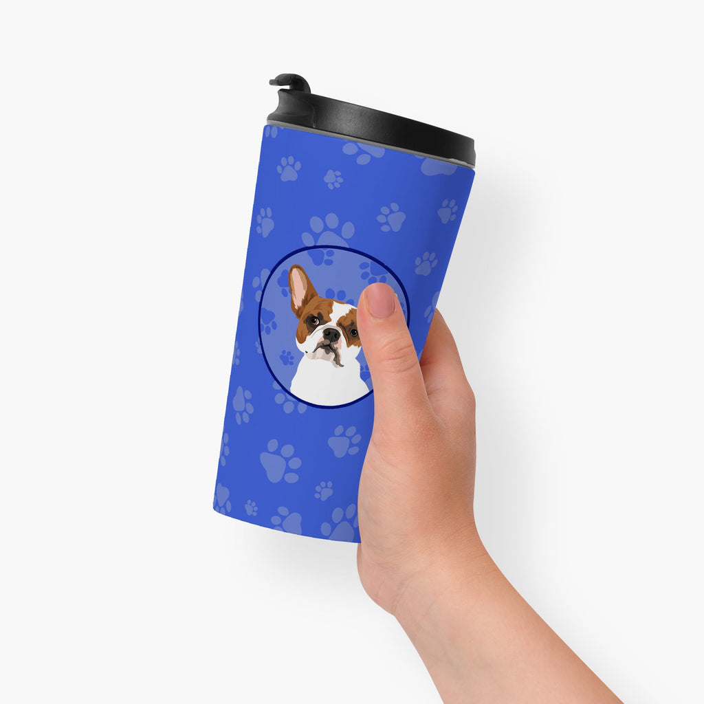 French Bulldog White #2  Stainless Steel 16 oz  Tumbler Blue Insulated Tumbler with Lid, Cute Travel Cup for Coffee, Cocktails, Gift Men, Dad, Women, Mother