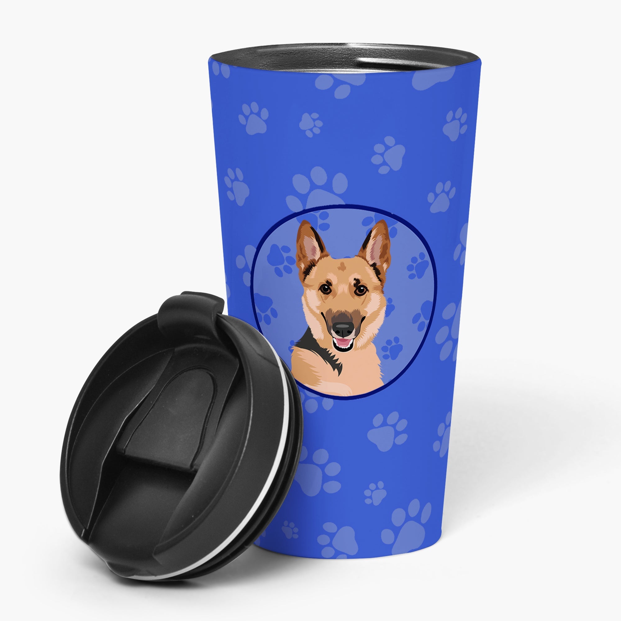 German Shepherd Black and Tan #1  Stainless Steel 16 oz  Tumbler Blue Insulated Tumbler with Lid, Cute Travel Cup for Coffee, Cocktails, Gift Men, Dad, Women, Mother