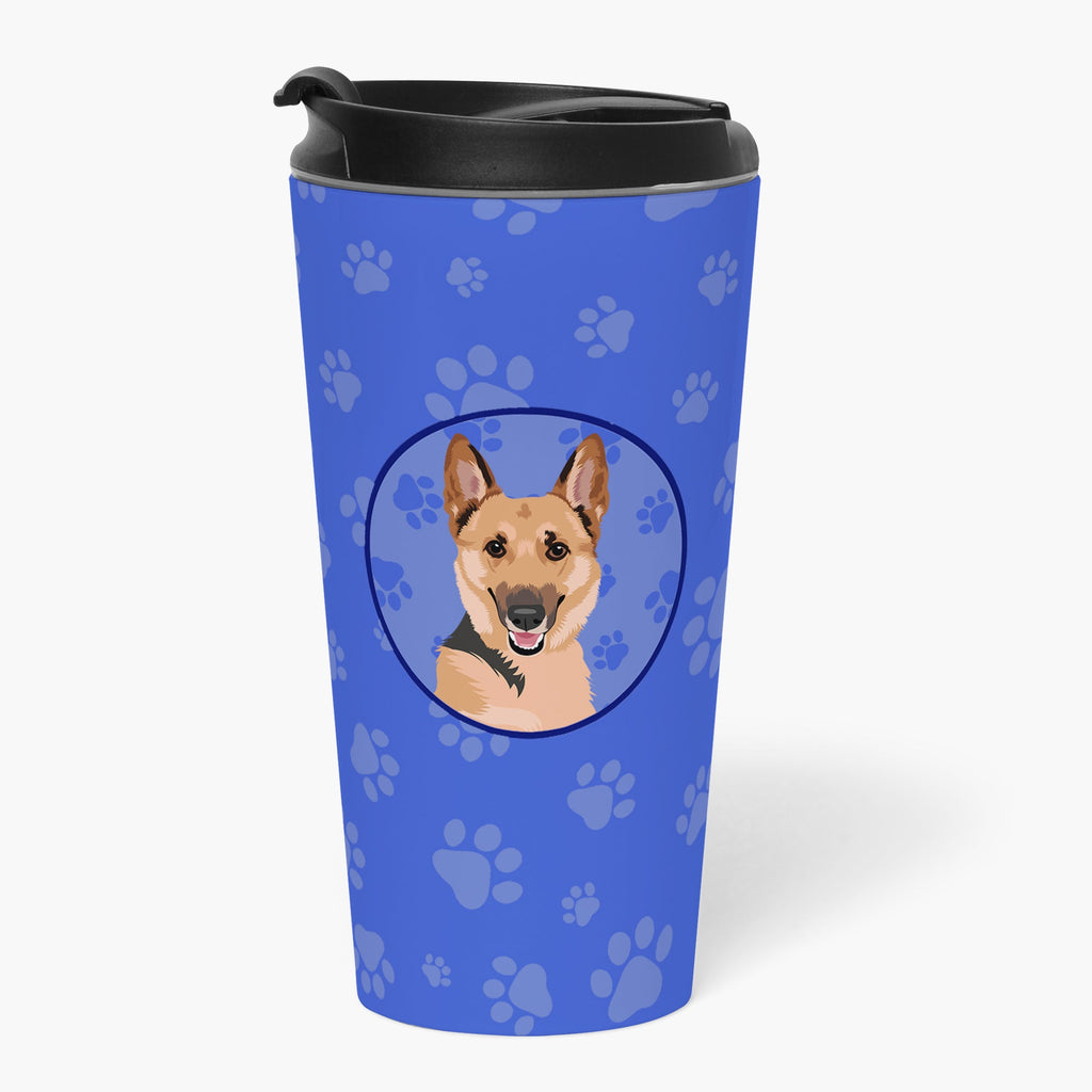 German Shepherd Black and Tan #1  Stainless Steel 16 oz  Tumbler Blue Insulated Tumbler with Lid, Cute Travel Cup for Coffee, Cocktails, Gift Men, Dad, Women, Mother