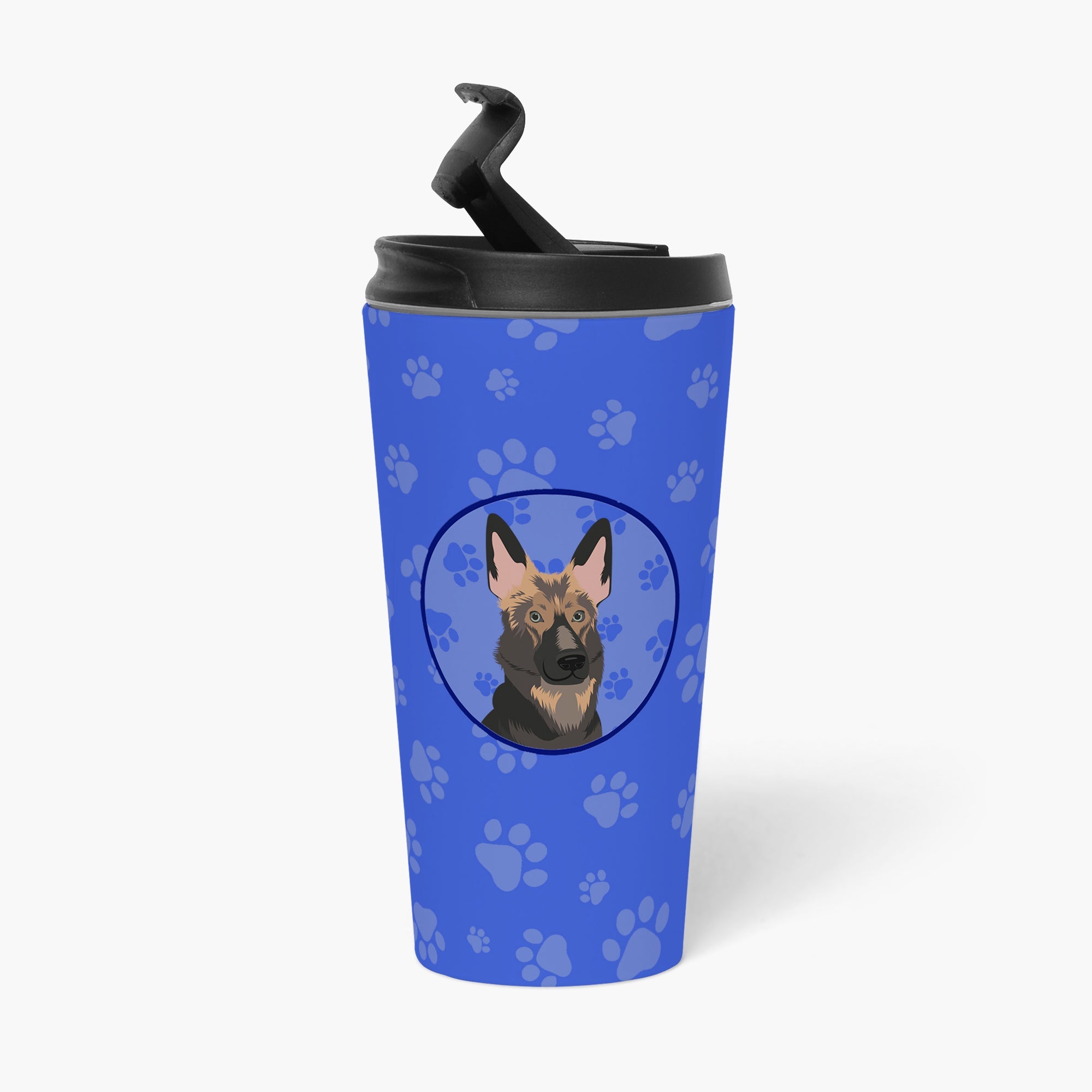 German Shepherd Puppy  Stainless Steel 16 oz  Tumbler Blue Insulated Tumbler with Lid, Cute Travel Cup for Coffee, Cocktails, Gift Men, Dad, Women, Mother