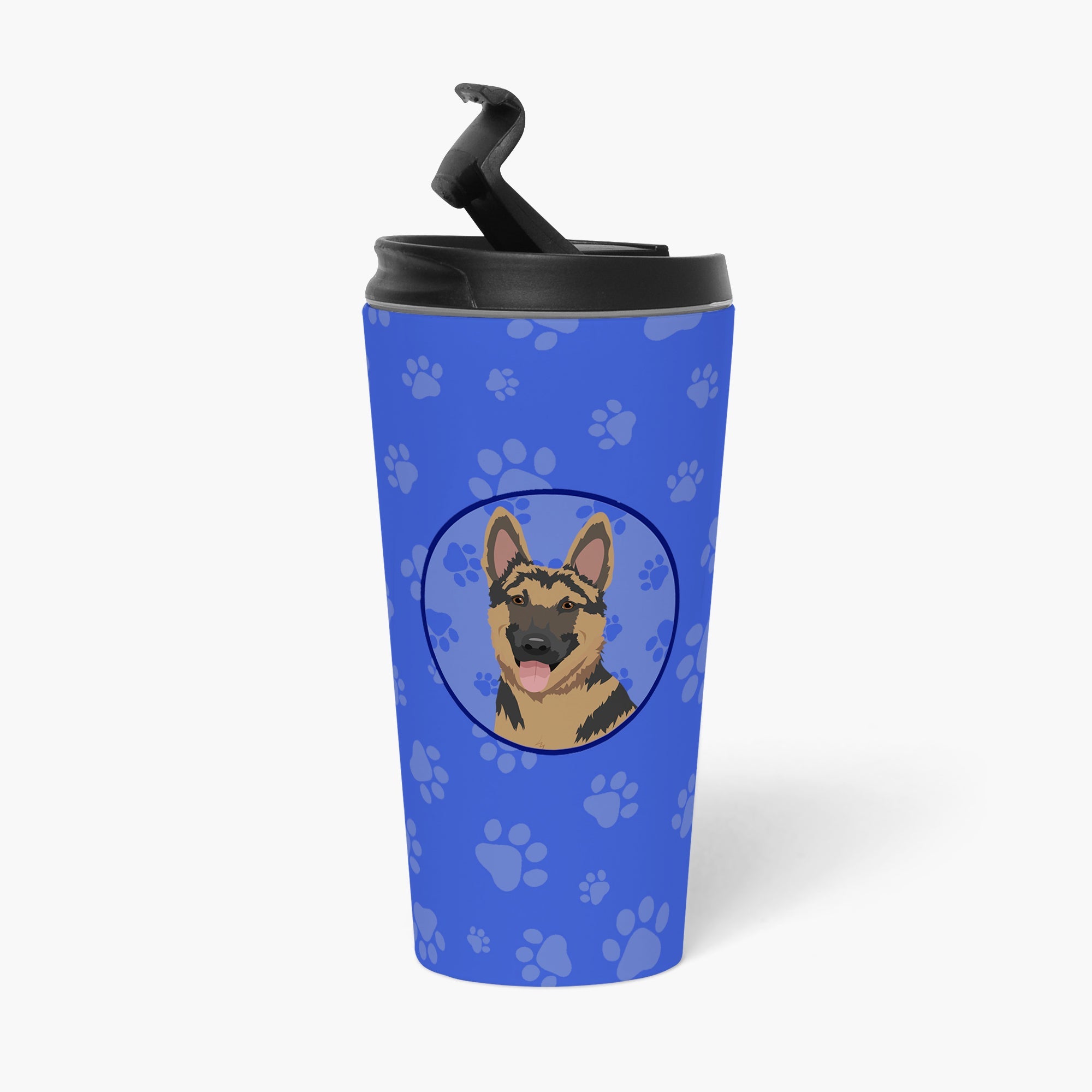 German Shepherd Red and Black  Stainless Steel 16 oz  Tumbler Blue Insulated Tumbler with Lid, Cute Travel Cup for Coffee, Cocktails, Gift Men, Dad, Women, Mother