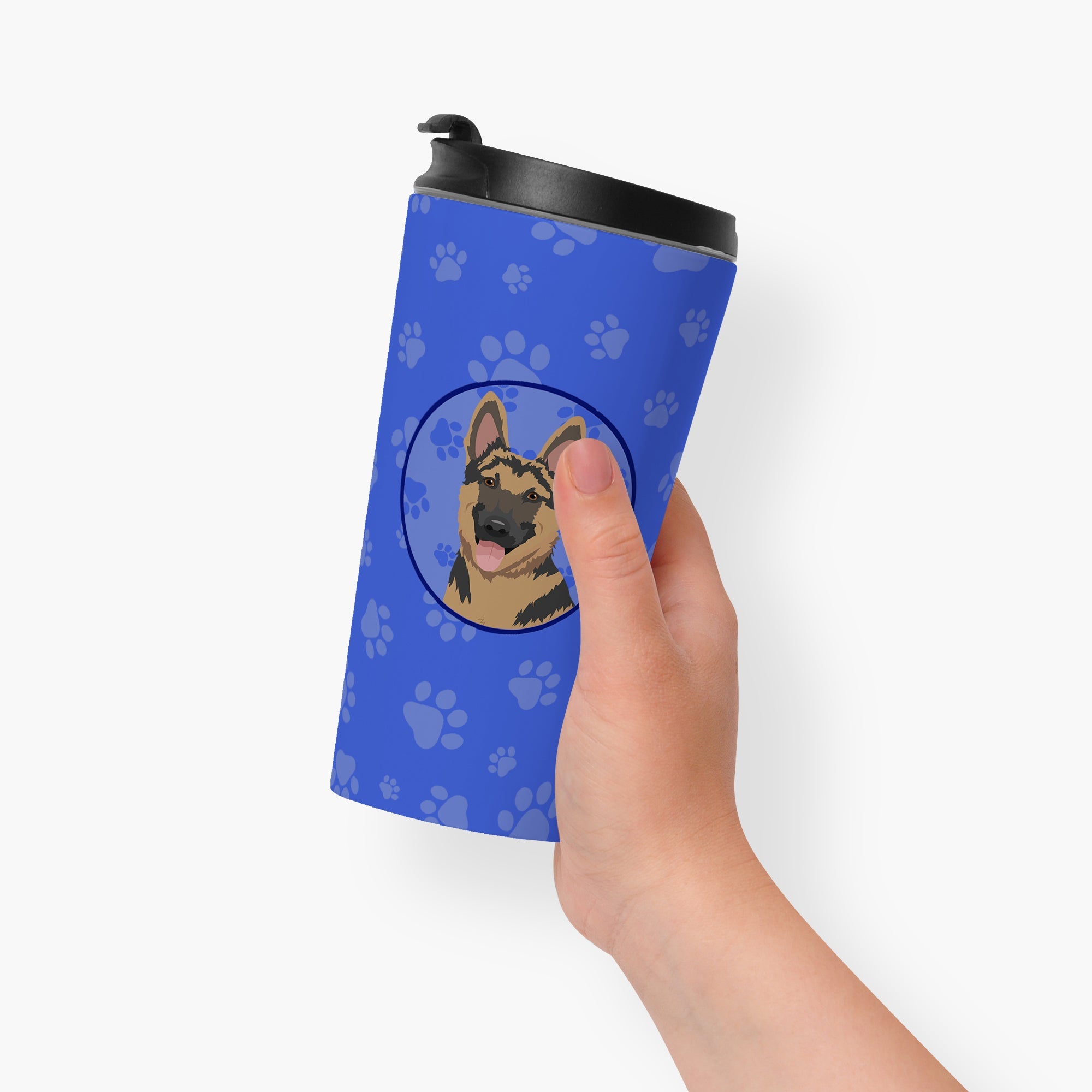 German Shepherd Red and Black  Stainless Steel 16 oz  Tumbler Blue Insulated Tumbler with Lid, Cute Travel Cup for Coffee, Cocktails, Gift Men, Dad, Women, Mother