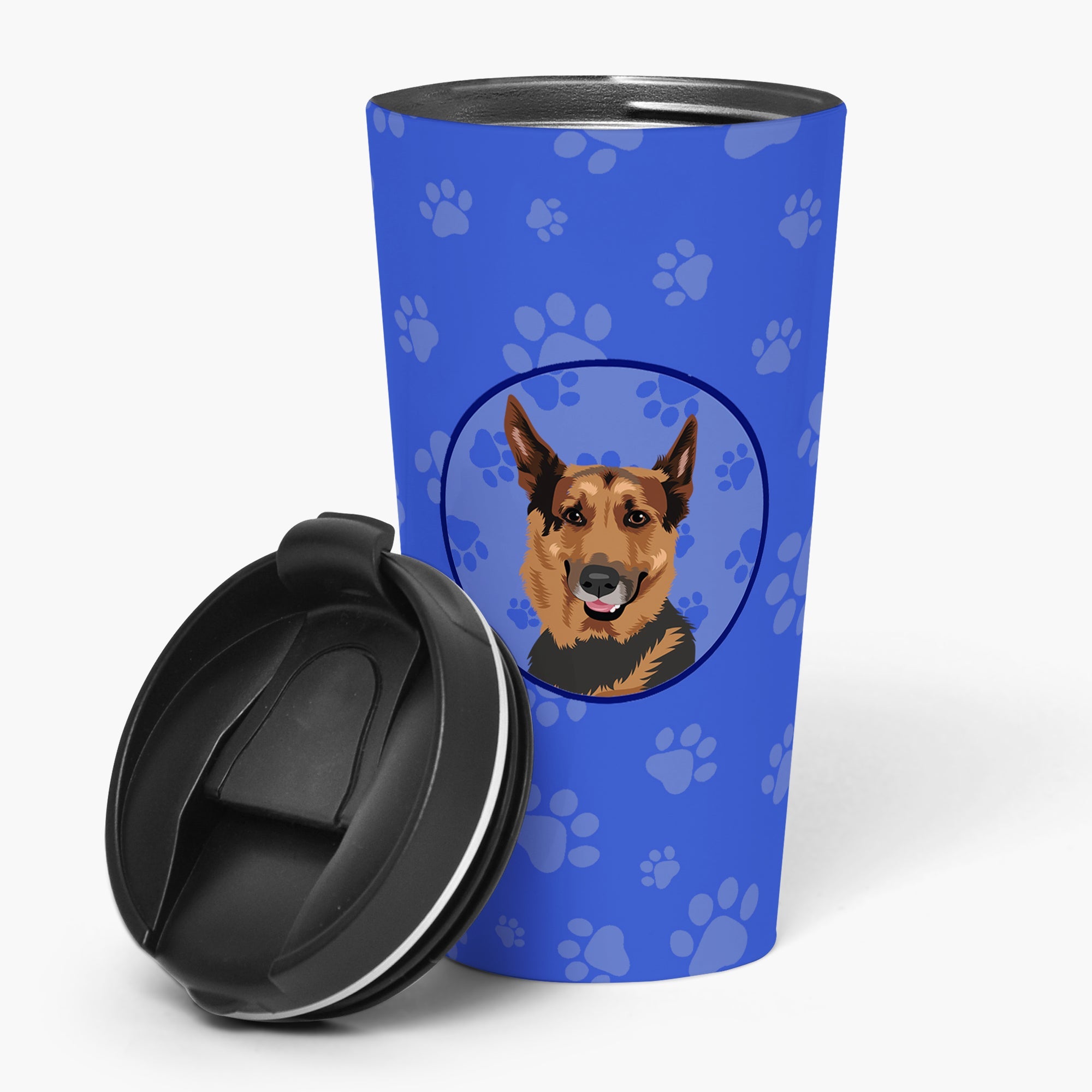 German Shepherd Red Sable  Stainless Steel 16 oz  Tumbler Blue Insulated Tumbler with Lid, Cute Travel Cup for Coffee, Cocktails, Gift Men, Dad, Women, Mother