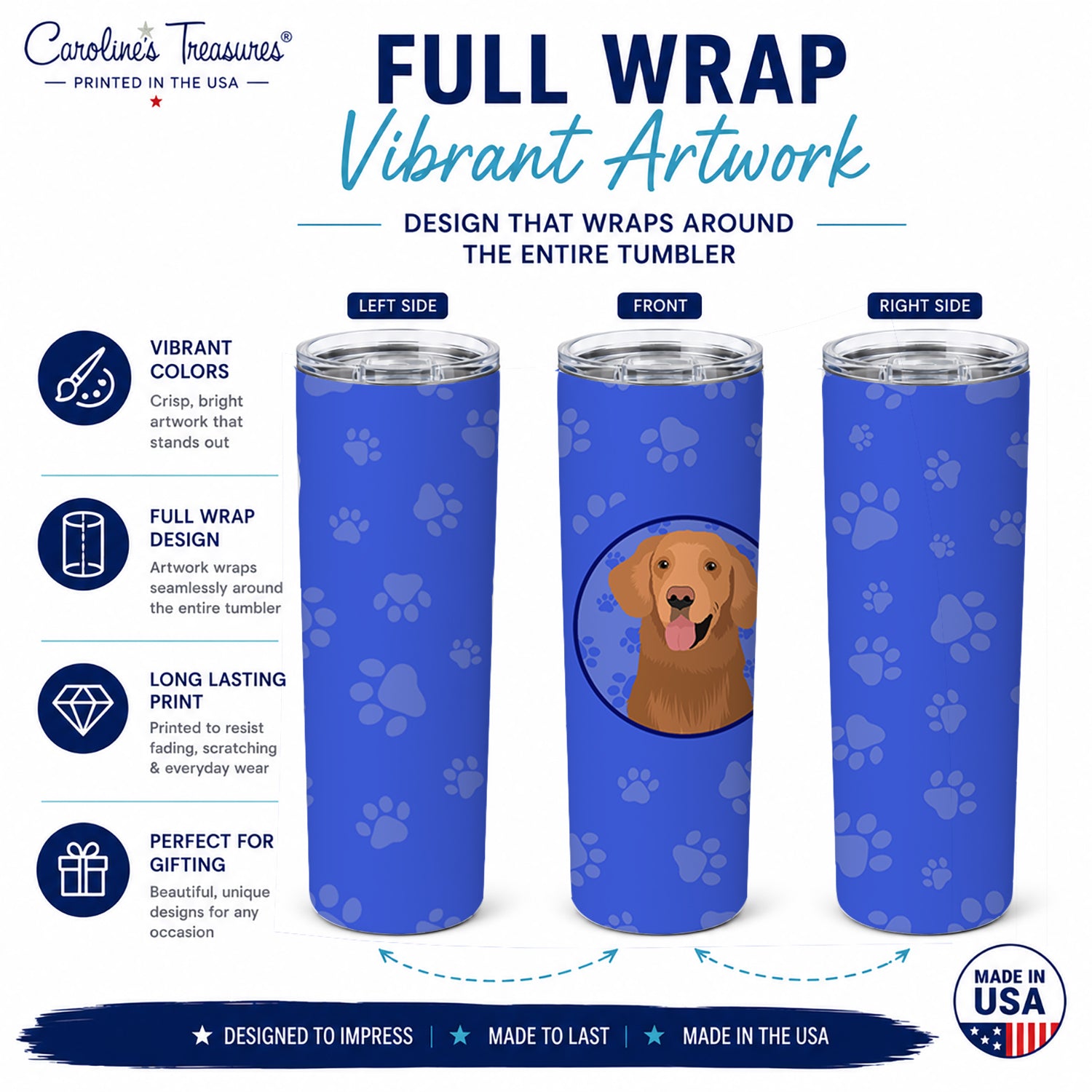 Golden Retriever Red #1  Stainless Steel Skinny Tumbler 20 oz Vacuum Double Walled Reusable Insulated Travel Cup