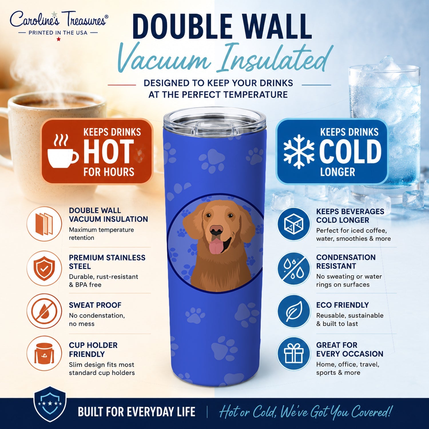 Golden Retriever Red #1  Stainless Steel Skinny Tumbler 20 oz Vacuum Double Walled Reusable Insulated Travel Cup
