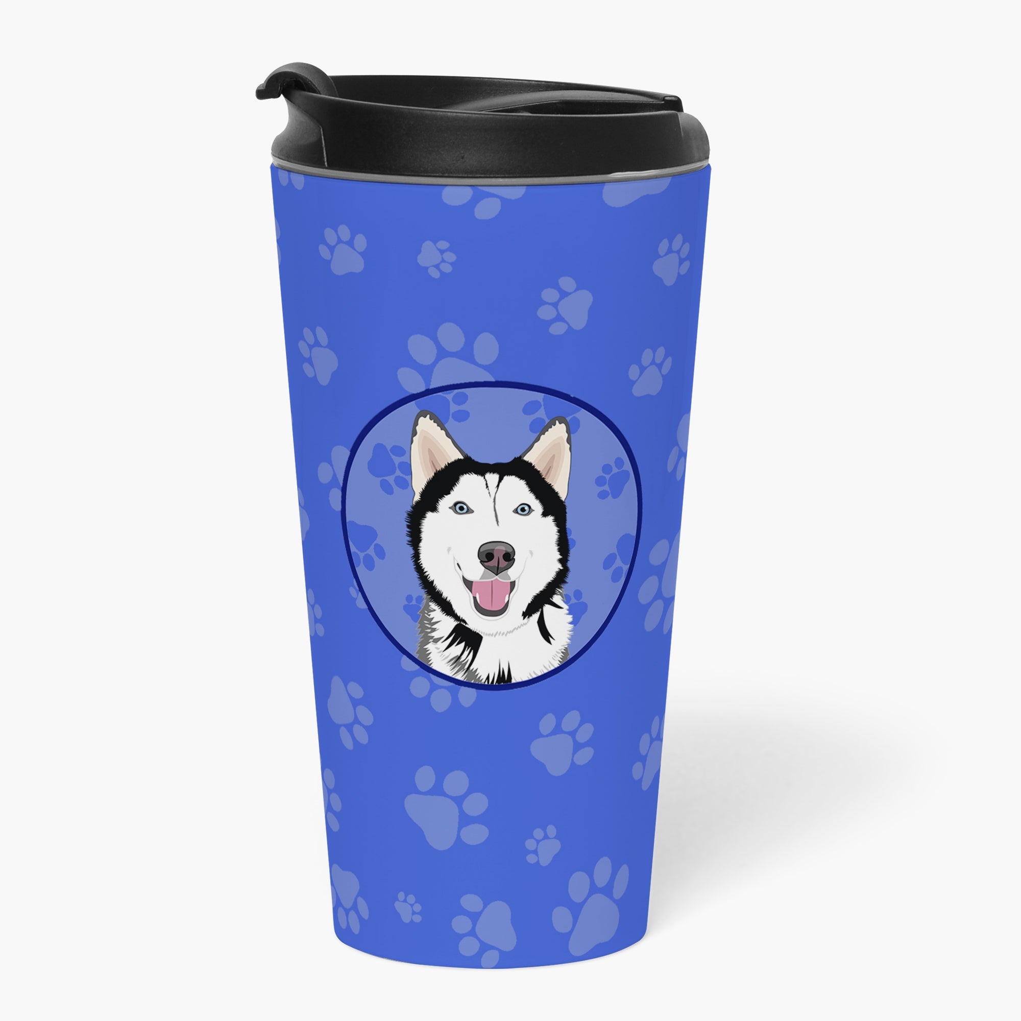 Siberian Husky Black and White #1  Stainless Steel 16 oz  Tumbler Blue Insulated Tumbler with Lid, Cute Travel Cup for Coffee, Cocktails, Gift Men, Dad, Women, Mother