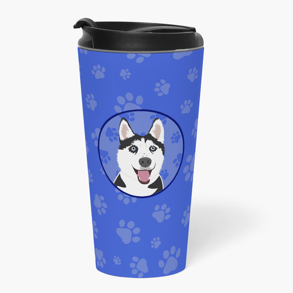 Siberian Husky Black and White #2  Stainless Steel 16 oz  Tumbler Blue Insulated Tumbler with Lid, Cute Travel Cup for Coffee, Cocktails, Gift Men, Dad, Women, Mother