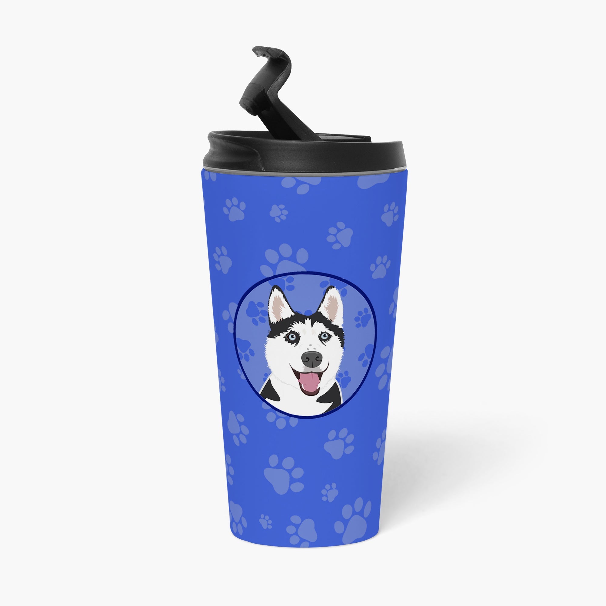 Siberian Husky Black and White #2  Stainless Steel 16 oz  Tumbler Blue Insulated Tumbler with Lid, Cute Travel Cup for Coffee, Cocktails, Gift Men, Dad, Women, Mother