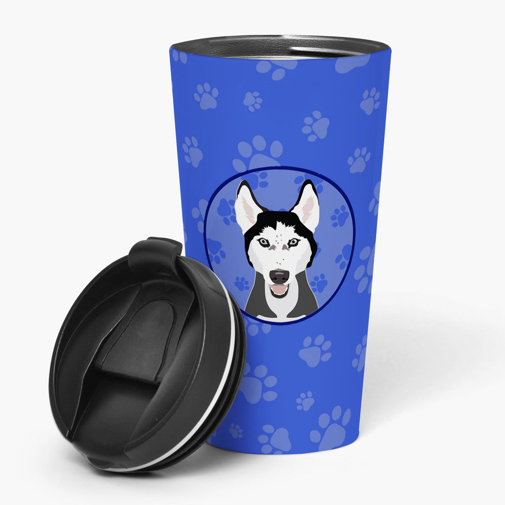 Siberian Husky Black and White #3  Stainless Steel 16 oz  Tumbler Blue Insulated Tumbler with Lid, Cute Travel Cup for Coffee, Cocktails, Gift Men, Dad, Women, Mother