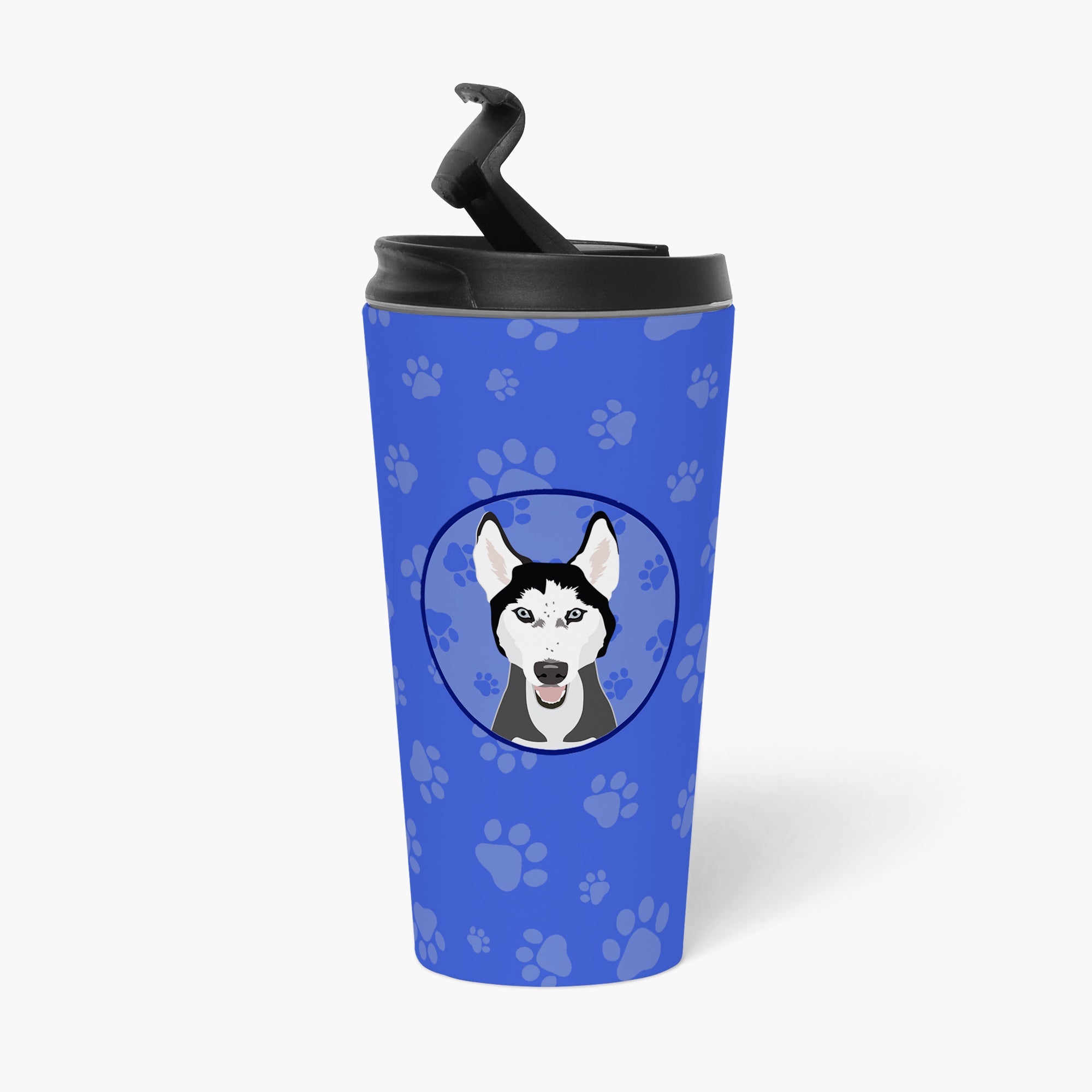 Siberian Husky Black and White #3  Stainless Steel 16 oz  Tumbler Blue Insulated Tumbler with Lid, Cute Travel Cup for Coffee, Cocktails, Gift Men, Dad, Women, Mother