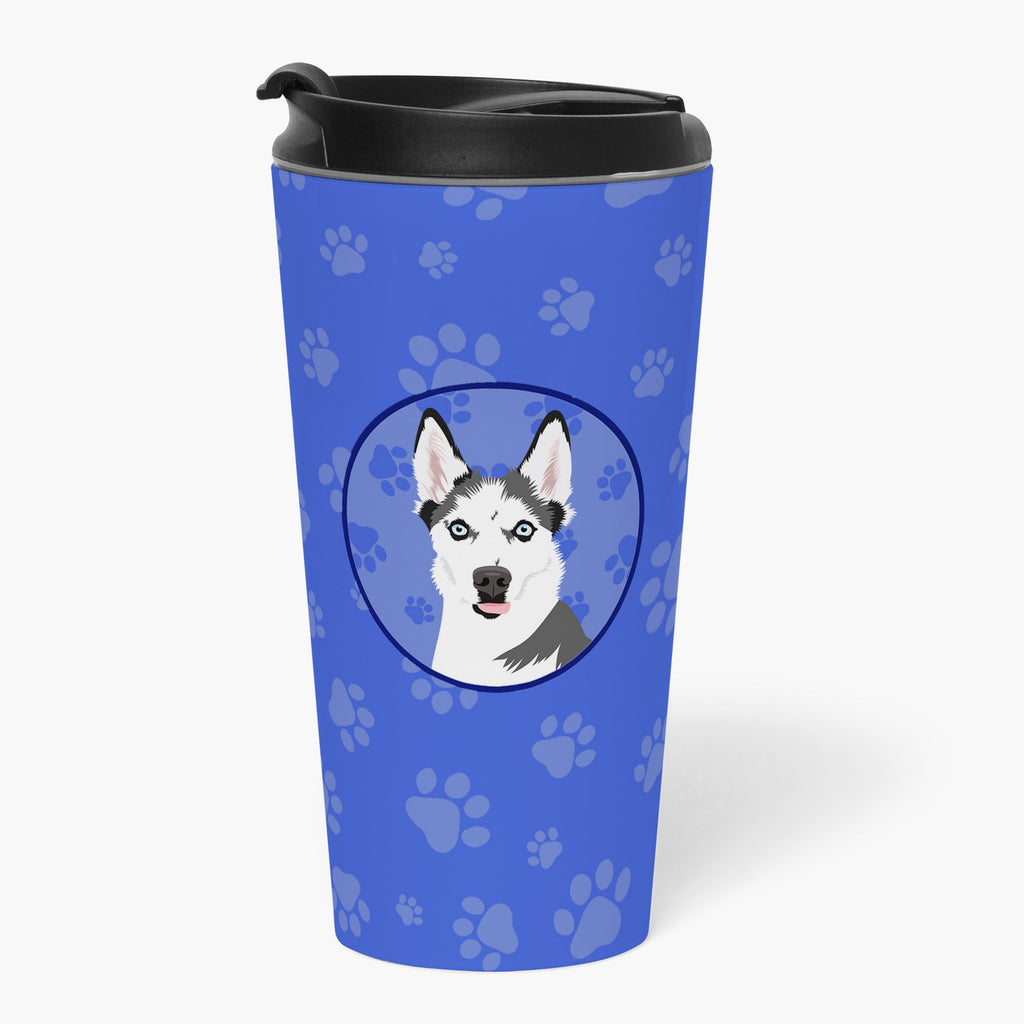 Siberian Husky Puppy  Stainless Steel 16 oz  Tumbler Blue Insulated Tumbler with Lid, Cute Travel Cup for Coffee, Cocktails, Gift Men, Dad, Women, Mother
