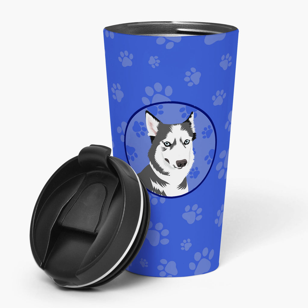 Siberian Husky Silver and White #2  Stainless Steel 16 oz  Tumbler Blue Insulated Tumbler with Lid, Cute Travel Cup for Coffee, Cocktails, Gift Men, Dad, Women, Mother