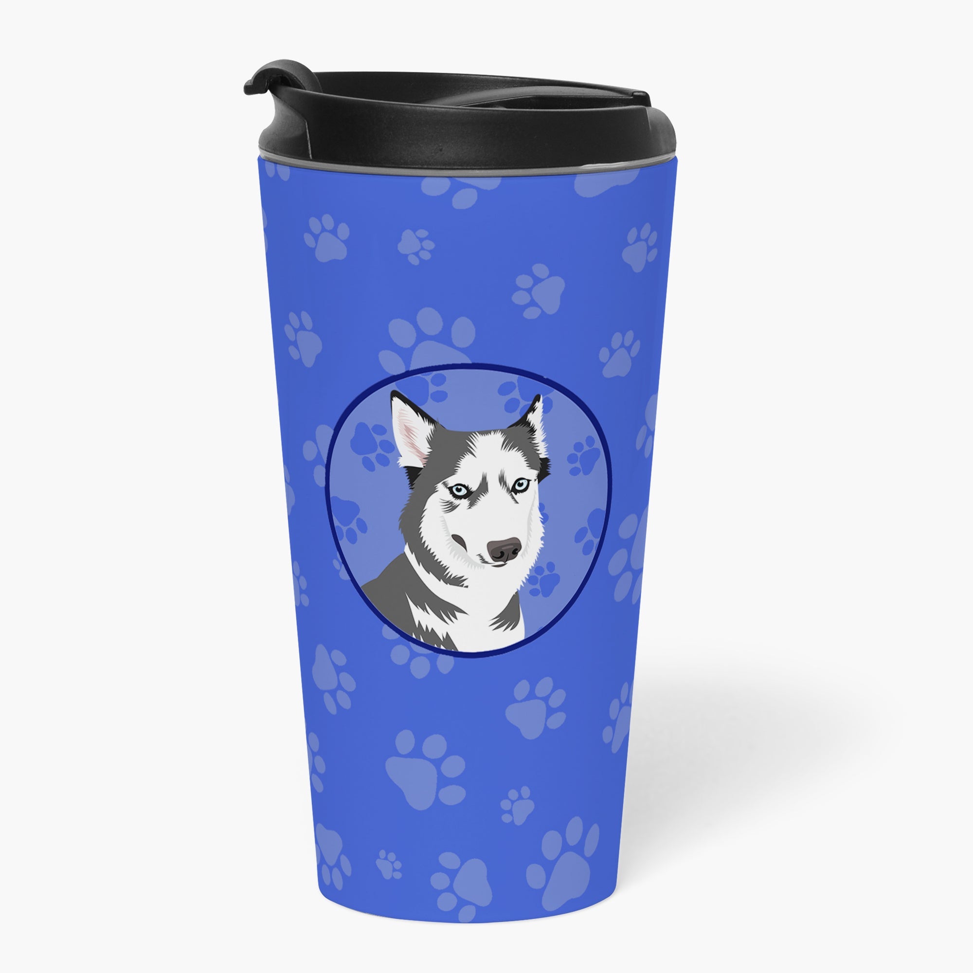 Siberian Husky Silver and White #2  Stainless Steel 16 oz  Tumbler Blue Insulated Tumbler with Lid, Cute Travel Cup for Coffee, Cocktails, Gift Men, Dad, Women, Mother
