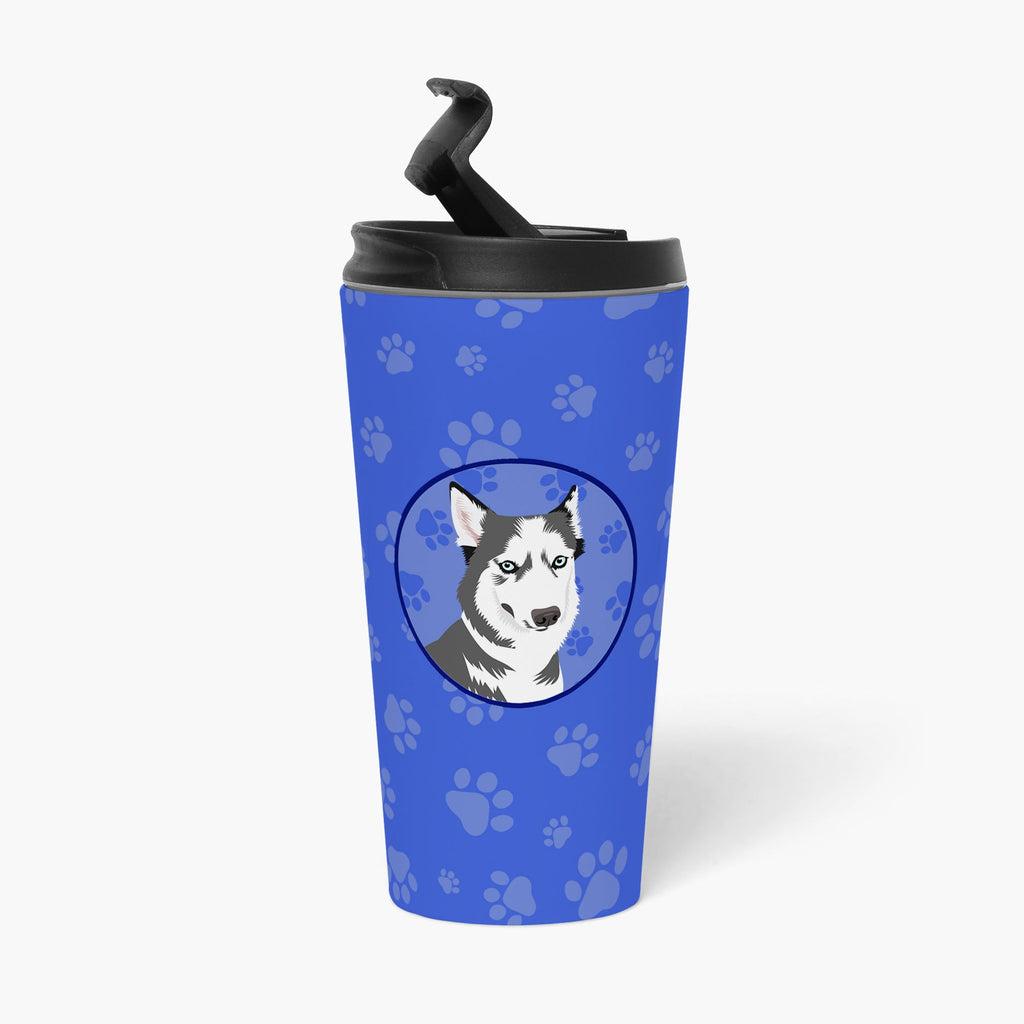 Siberian Husky Silver and White #2  Stainless Steel 16 oz  Tumbler Blue Insulated Tumbler with Lid, Cute Travel Cup for Coffee, Cocktails, Gift Men, Dad, Women, Mother