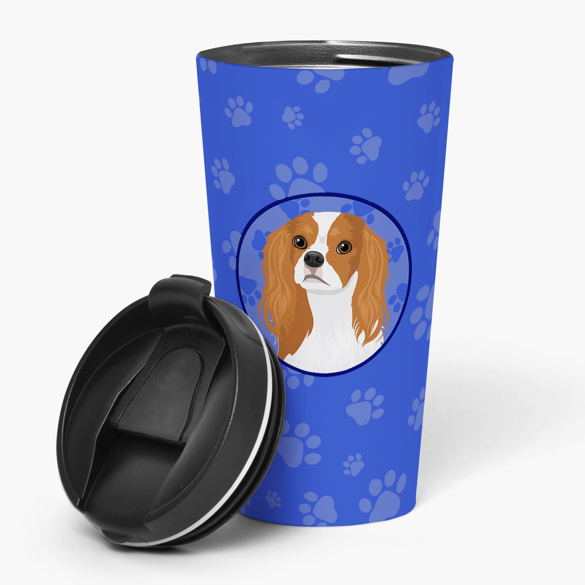 Cavalier King Charles Spaniel Blenheim #1  Stainless Steel 16 oz  Tumbler Blue Insulated Tumbler with Lid, Cute Travel Cup for Coffee, Cocktails, Gift Men, Dad, Women, Mother
