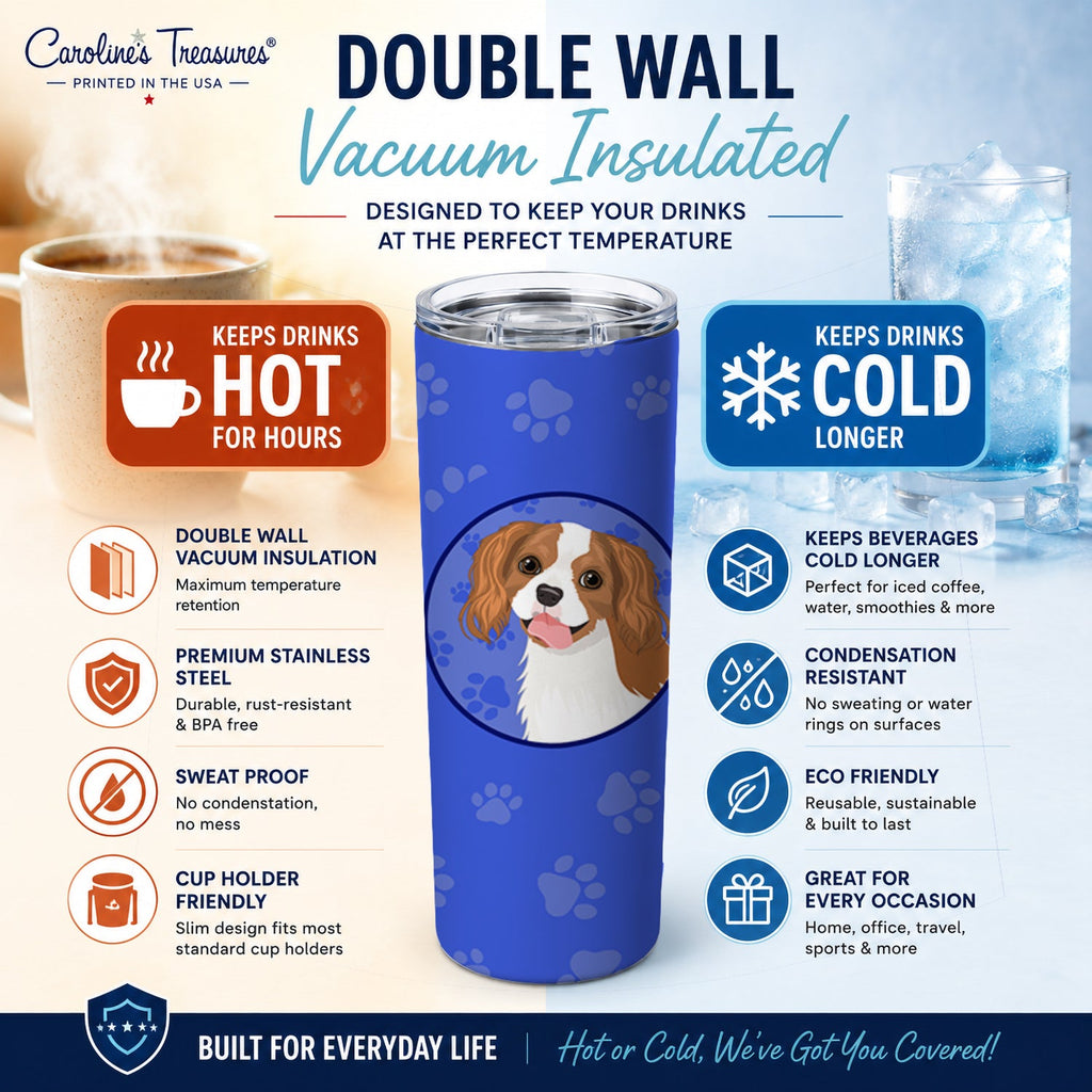 Cavalier King Charles Spaniel Blenheim #2  Stainless Steel Skinny Tumbler 20 oz Vacuum Double Walled Reusable Insulated Travel Cup