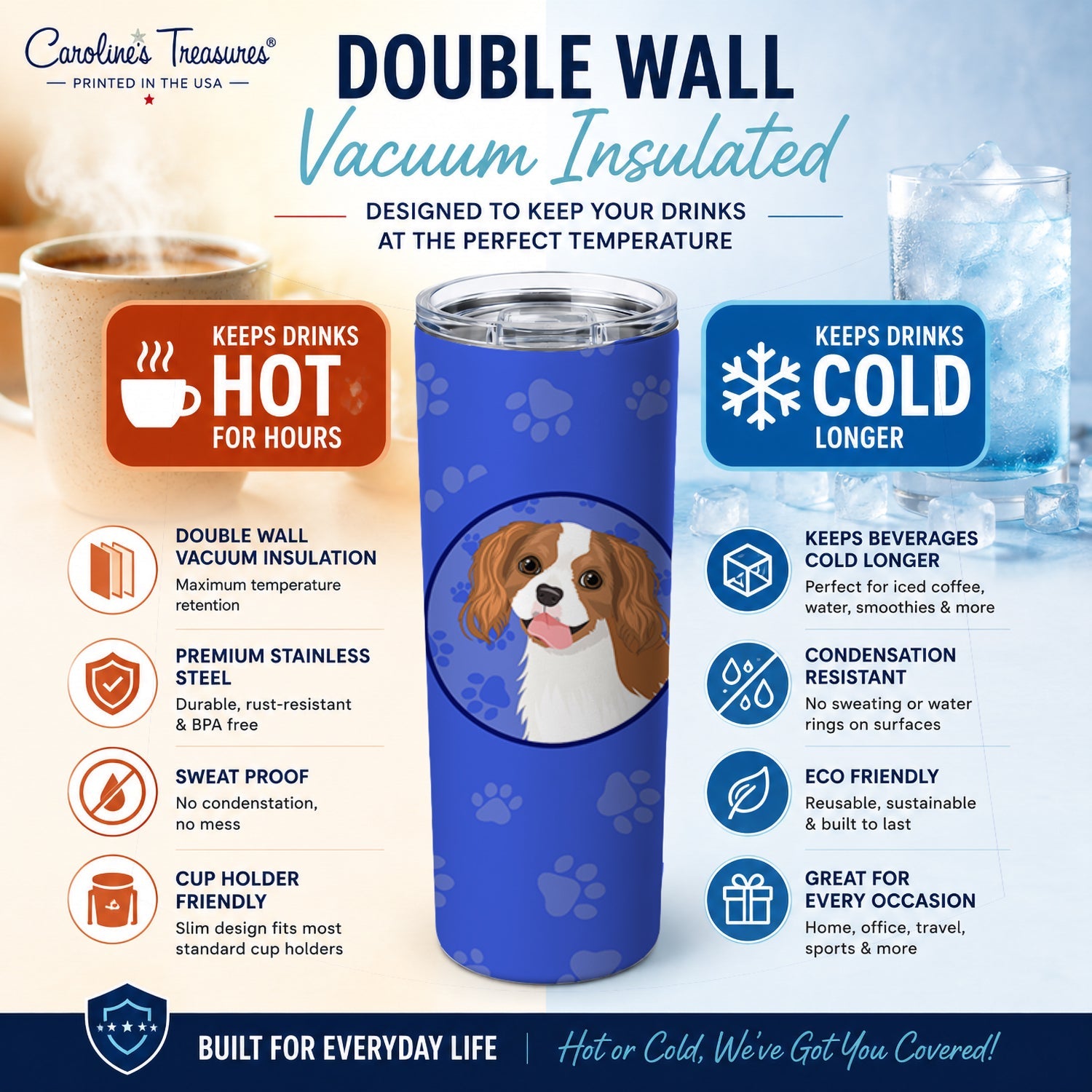 Cavalier King Charles Spaniel Blenheim #2  Stainless Steel Skinny Tumbler 20 oz Vacuum Double Walled Reusable Insulated Travel Cup