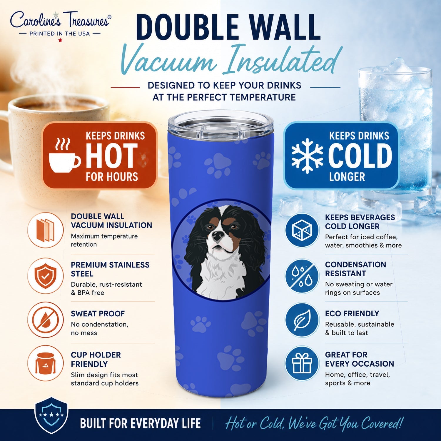 Cavalier King Charles Spaniel Tricolor #1  Stainless Steel Skinny Tumbler 20 oz Vacuum Double Walled Reusable Insulated Travel Cup