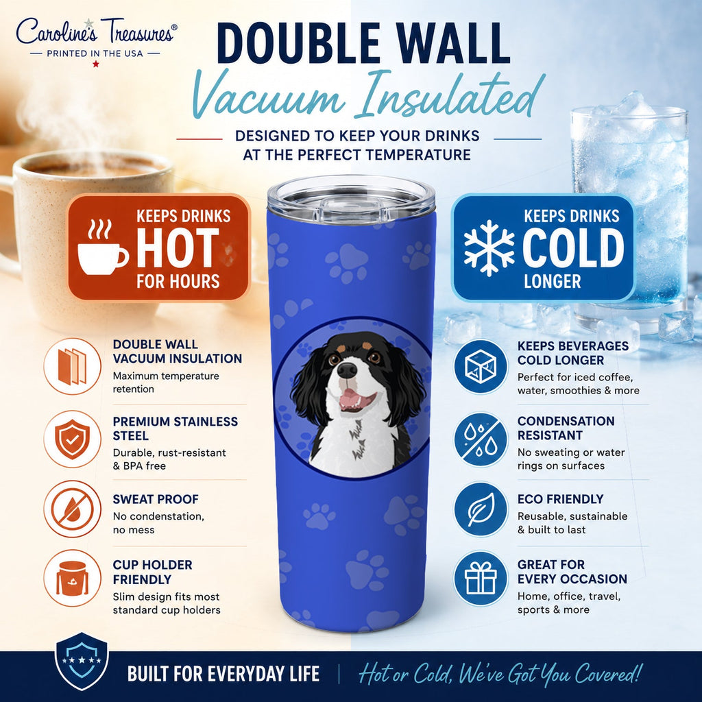 Cavalier King Charles Spaniel Tricolor #2  Stainless Steel Skinny Tumbler 20 oz Vacuum Double Walled Reusable Insulated Travel Cup