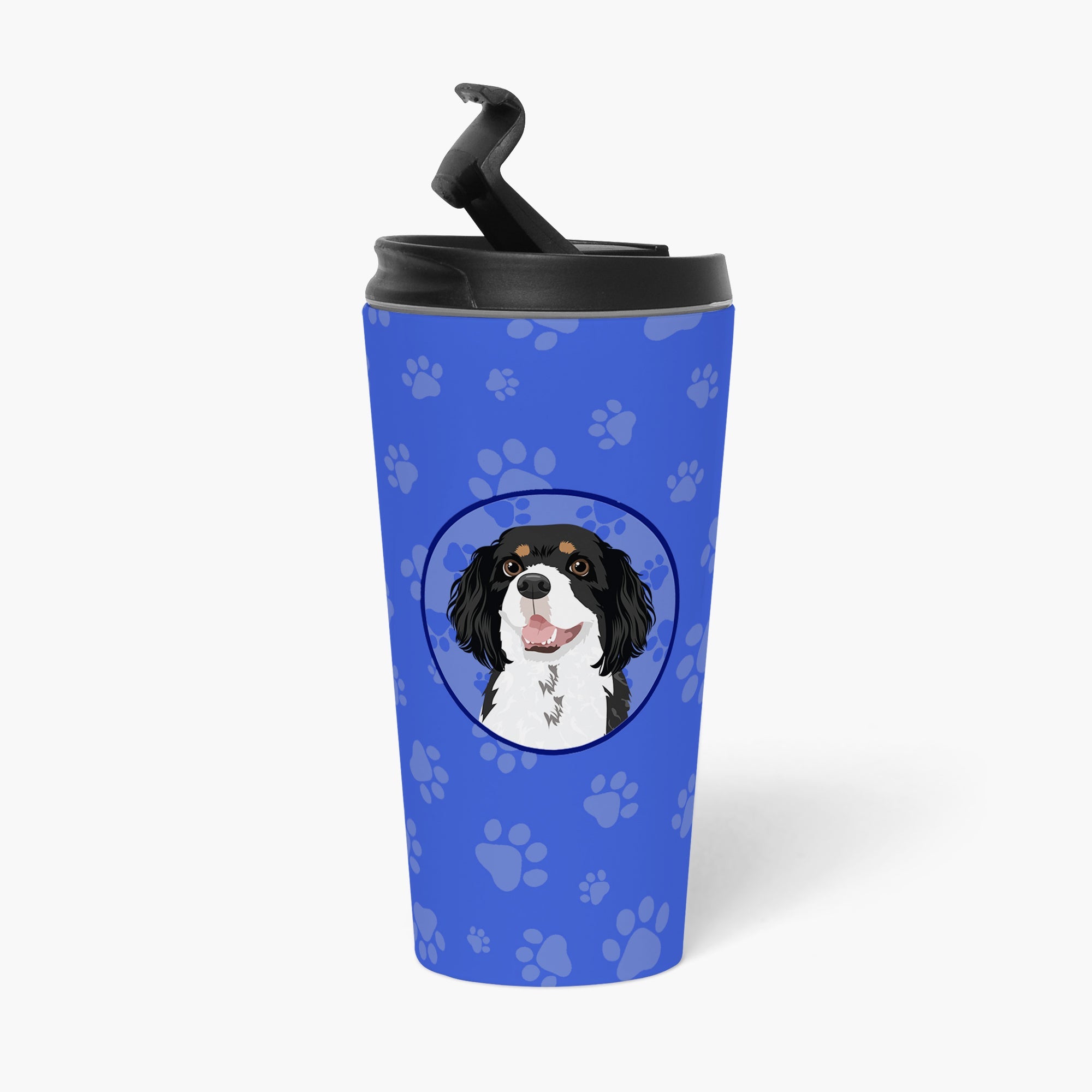 Cavalier King Charles Spaniel Tricolor #2  Stainless Steel 16 oz  Tumbler Blue Insulated Tumbler with Lid, Cute Travel Cup for Coffee, Cocktails, Gift Men, Dad, Women, Mother
