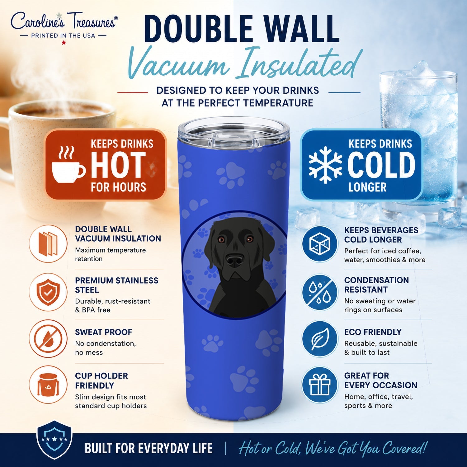 Labrador Retriever Black #2  Stainless Steel Skinny Tumbler 20 oz Vacuum Double Walled Reusable Insulated Travel Cup